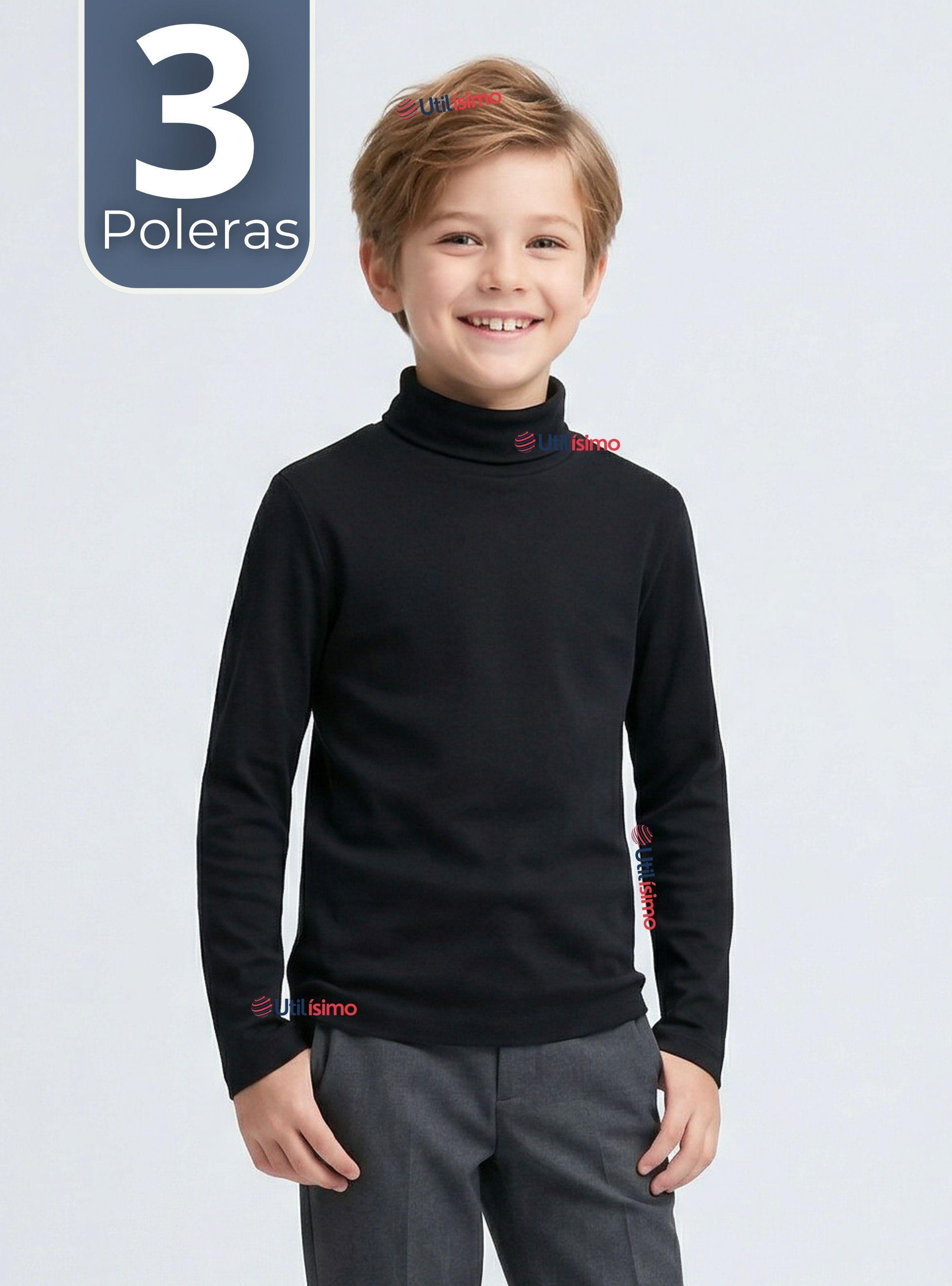 Pack 3 Poleras Camisetas Polar Negra Primera Capa Beatle Mangas Largas Niños-0