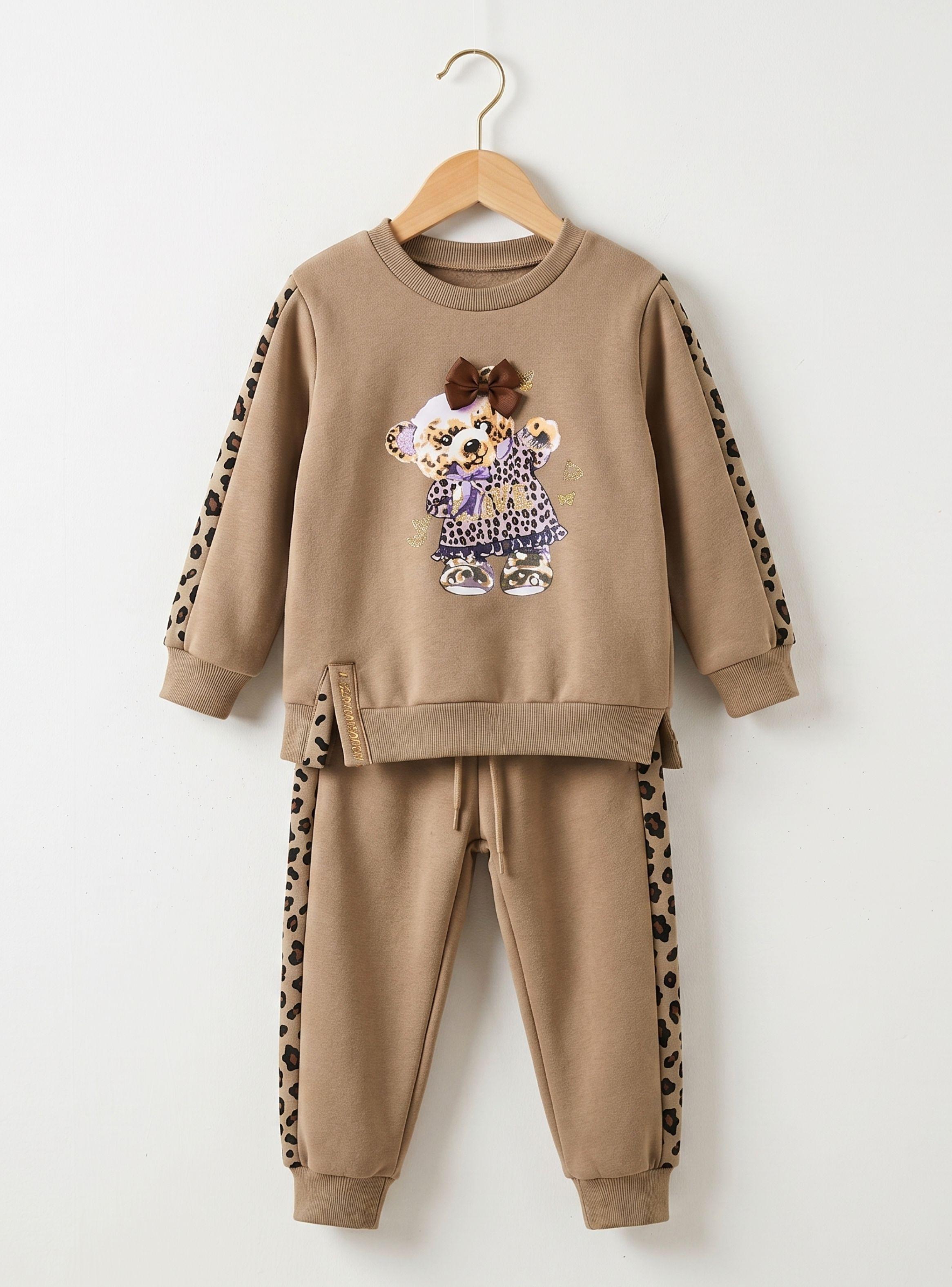 Conjunto 2 Piezas Buzo Pantalón Y Polerón Beige Osito de Niñas-0