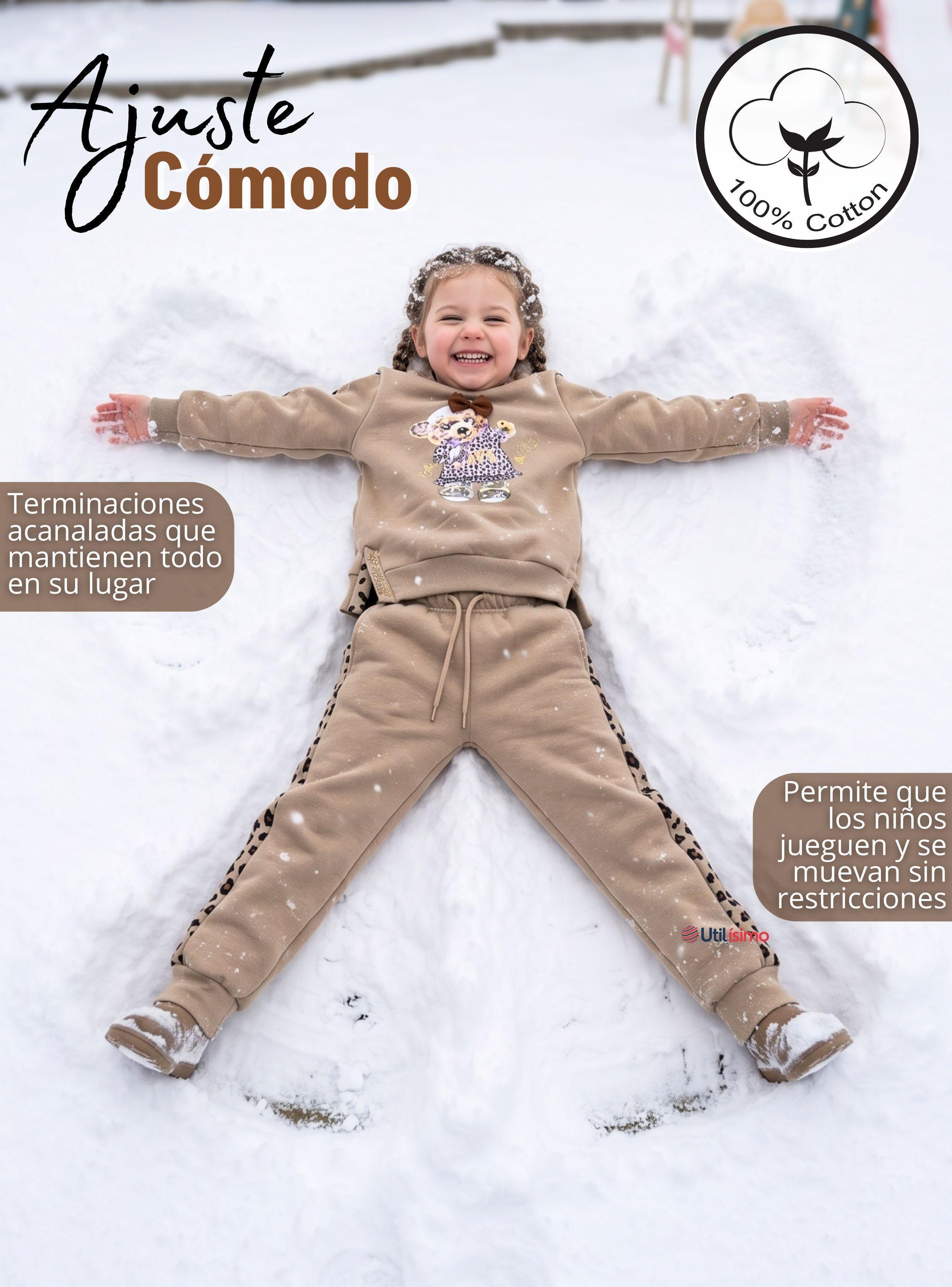 Conjunto 2 Piezas Buzo Pantalón Y Polerón Beige Osito de Niñas-6