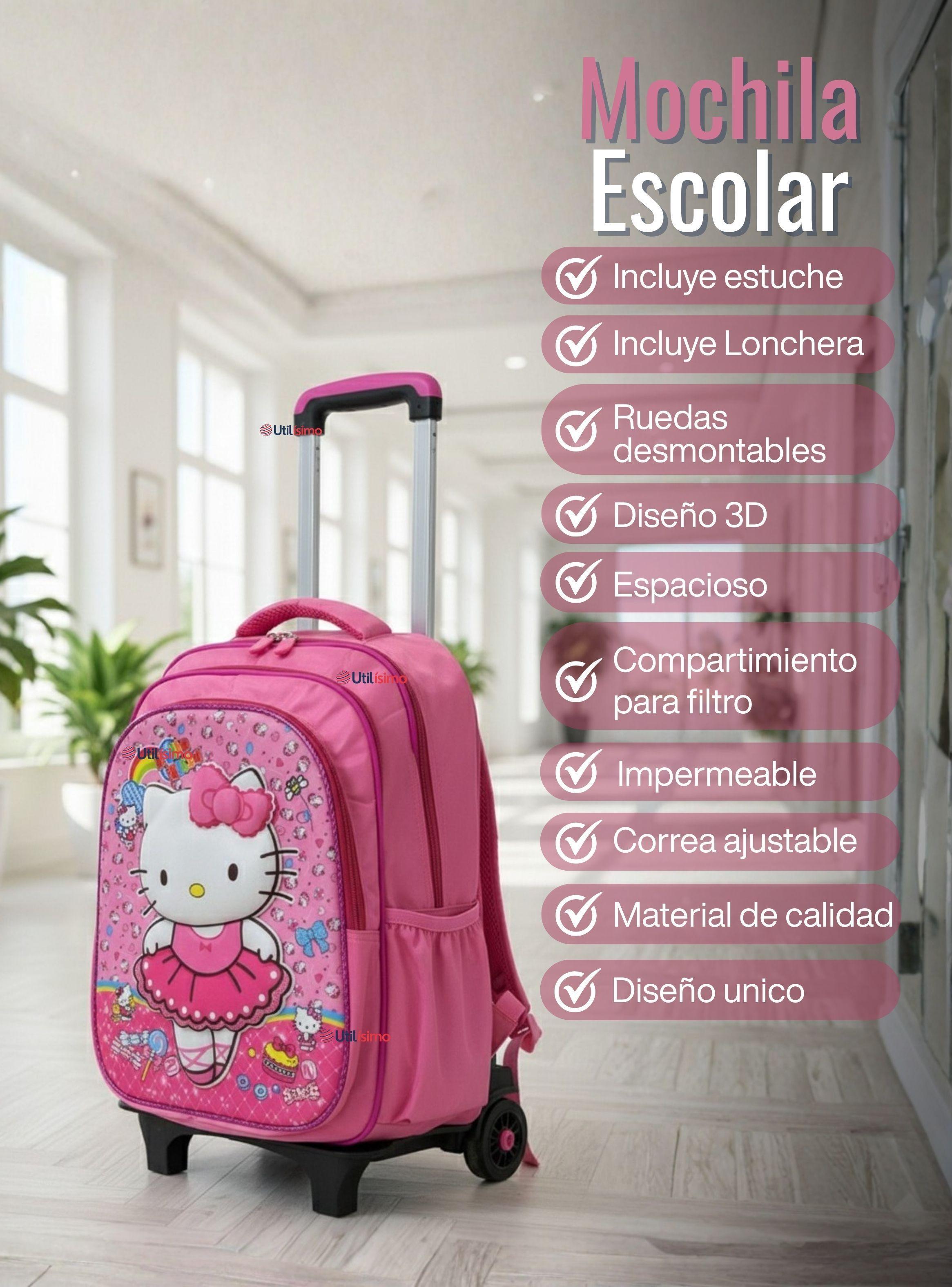 Mochila Escolar Hello Kitty Bailarina Con Ruedas Desmontables + Estuche + Lonchera Poliéster-1