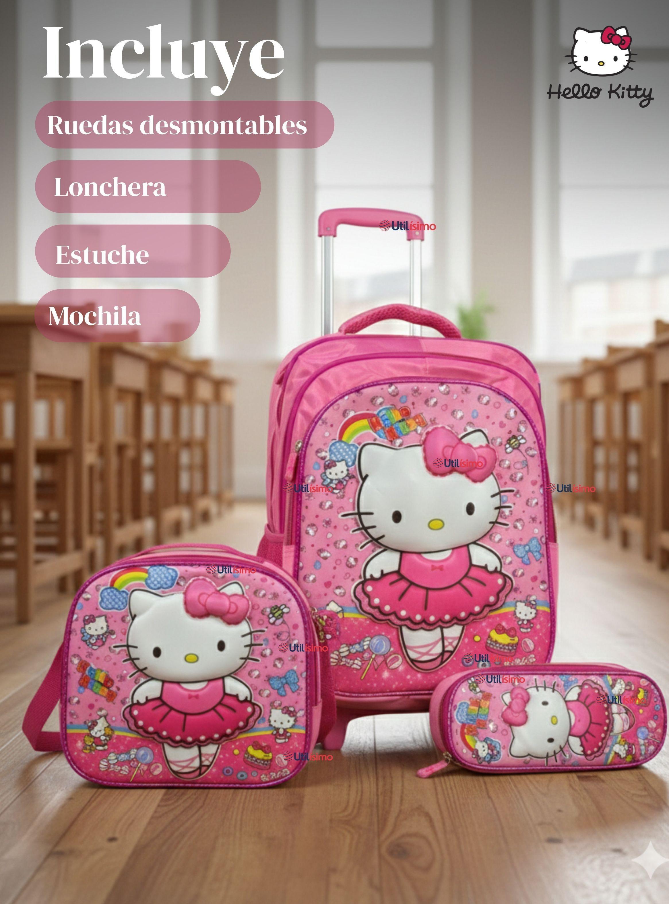 Mochila Escolar Hello Kitty Bailarina Con Ruedas Desmontables + Estuche + Lonchera Poliéster-2