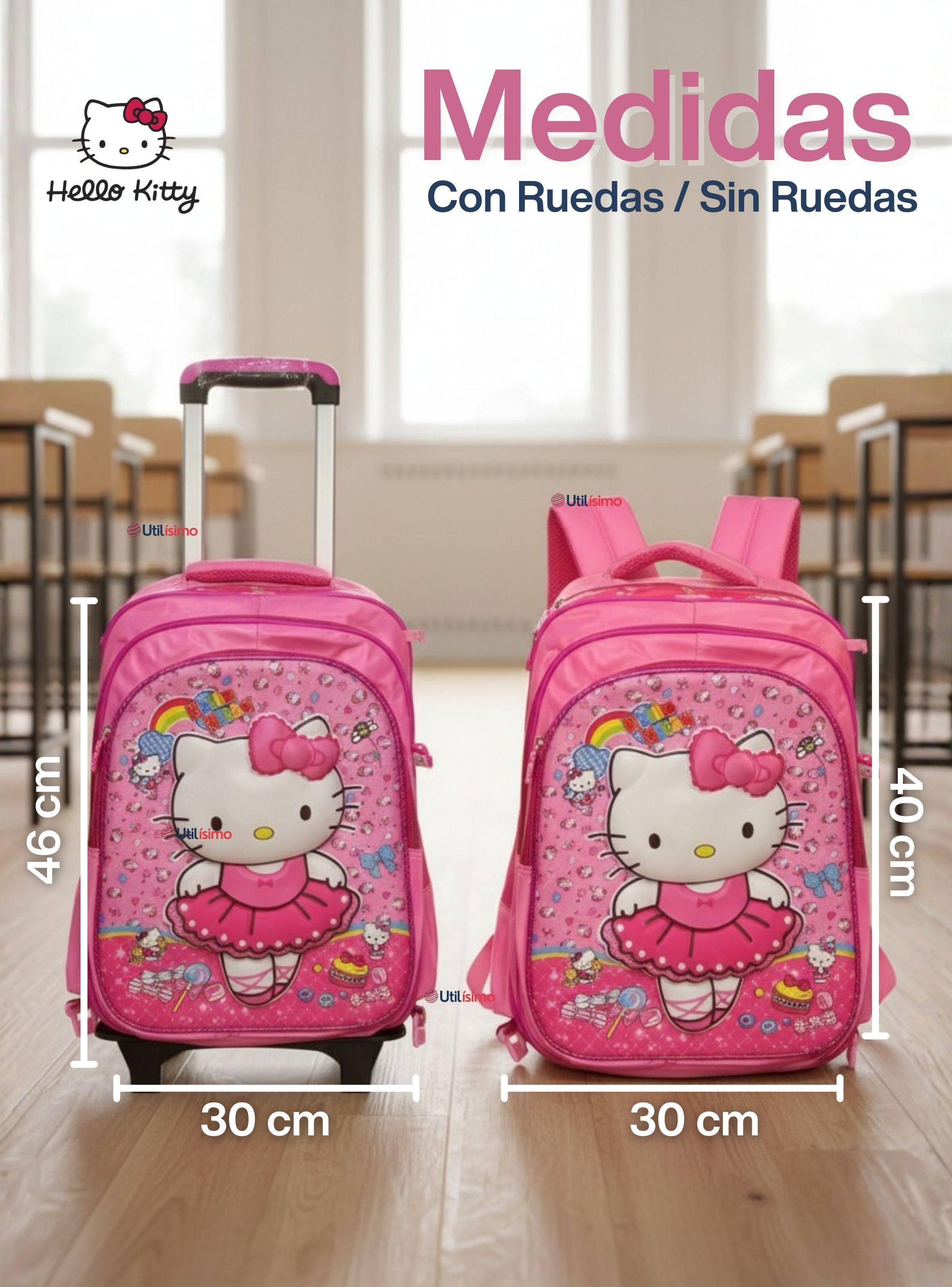 Mochila Escolar Hello Kitty Bailarina Con Ruedas Desmontables + Estuche + Lonchera Poliéster-3