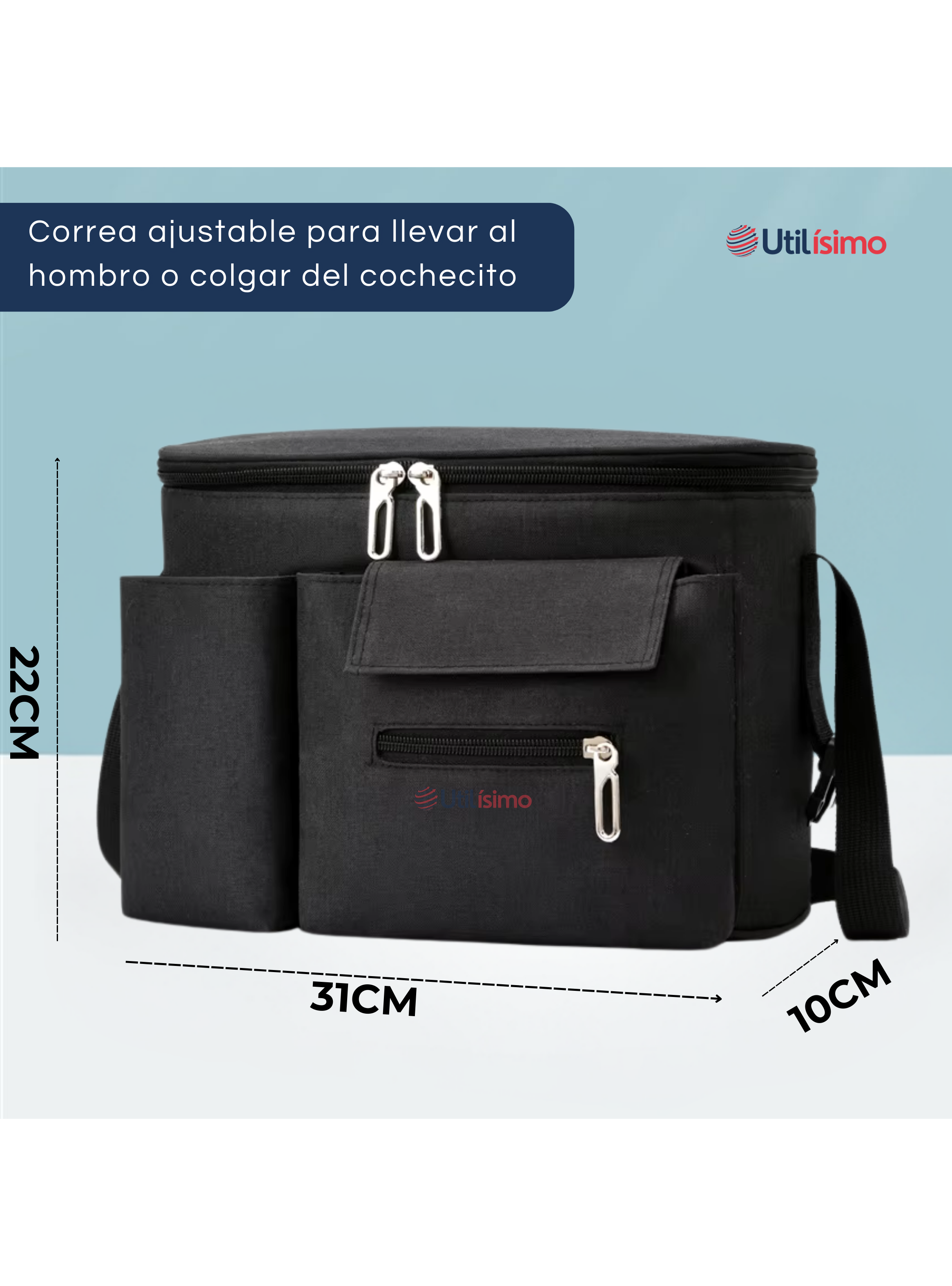 Bolso Maternal Mochila Para Coche Pañalera Bebé Mamá Negro-2