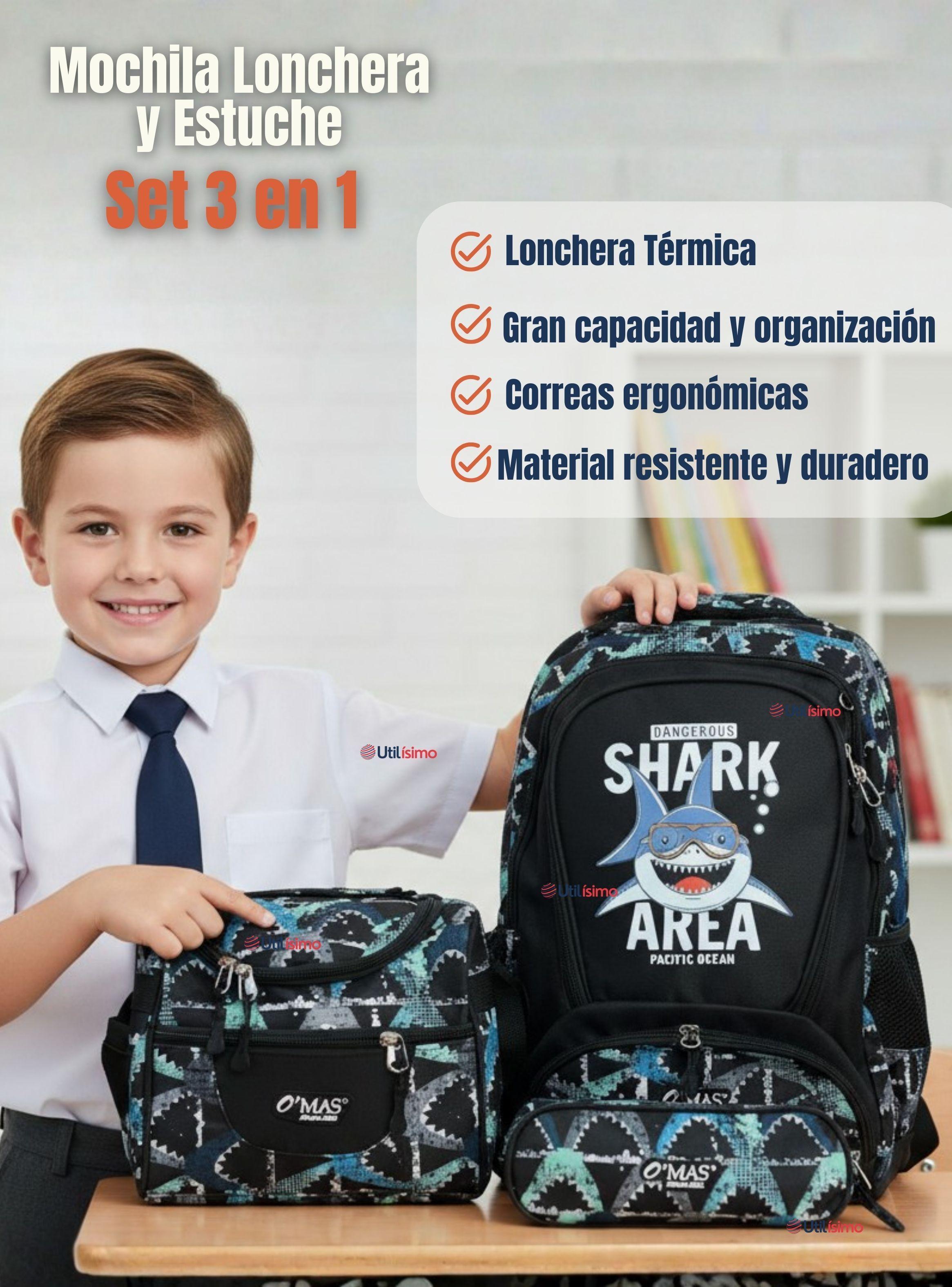 Mochila Escolar Kit Con Estuche y Lonchera 45 cm Tela Oxford Baby Shark para Niños-2