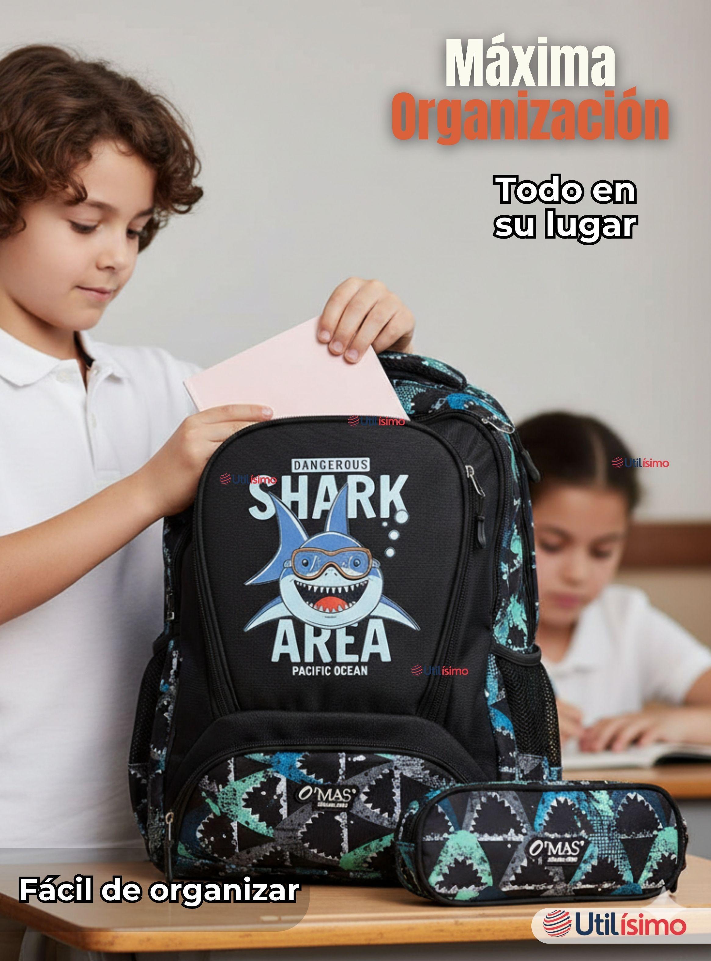 Mochila Escolar Kit Con Estuche y Lonchera 45 cm Tela Oxford Baby Shark para Niños-6