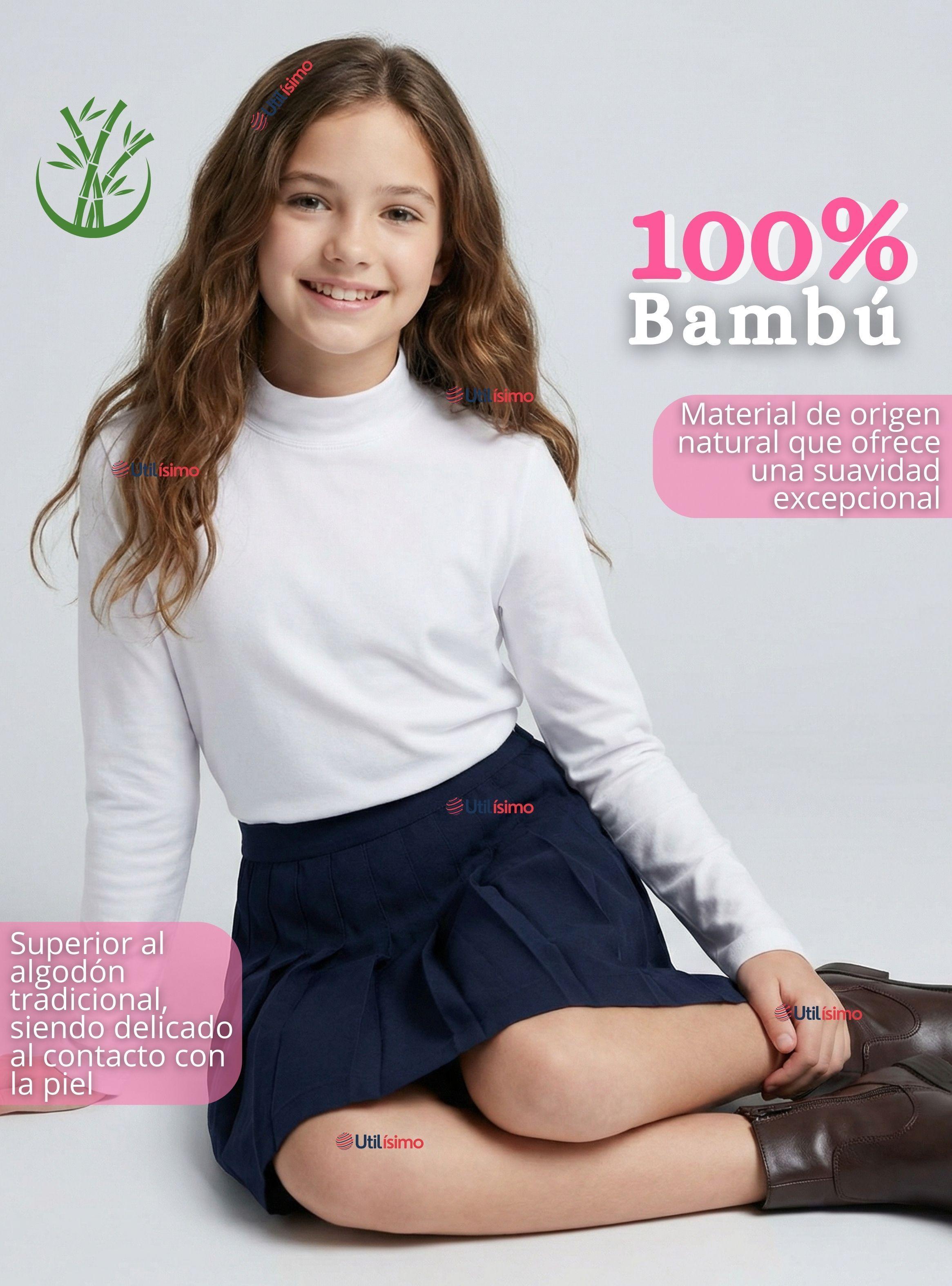 Polera Camiseta Bambú Blanca Cuello Beatle Primera Capa Manga Larga Niñas-2