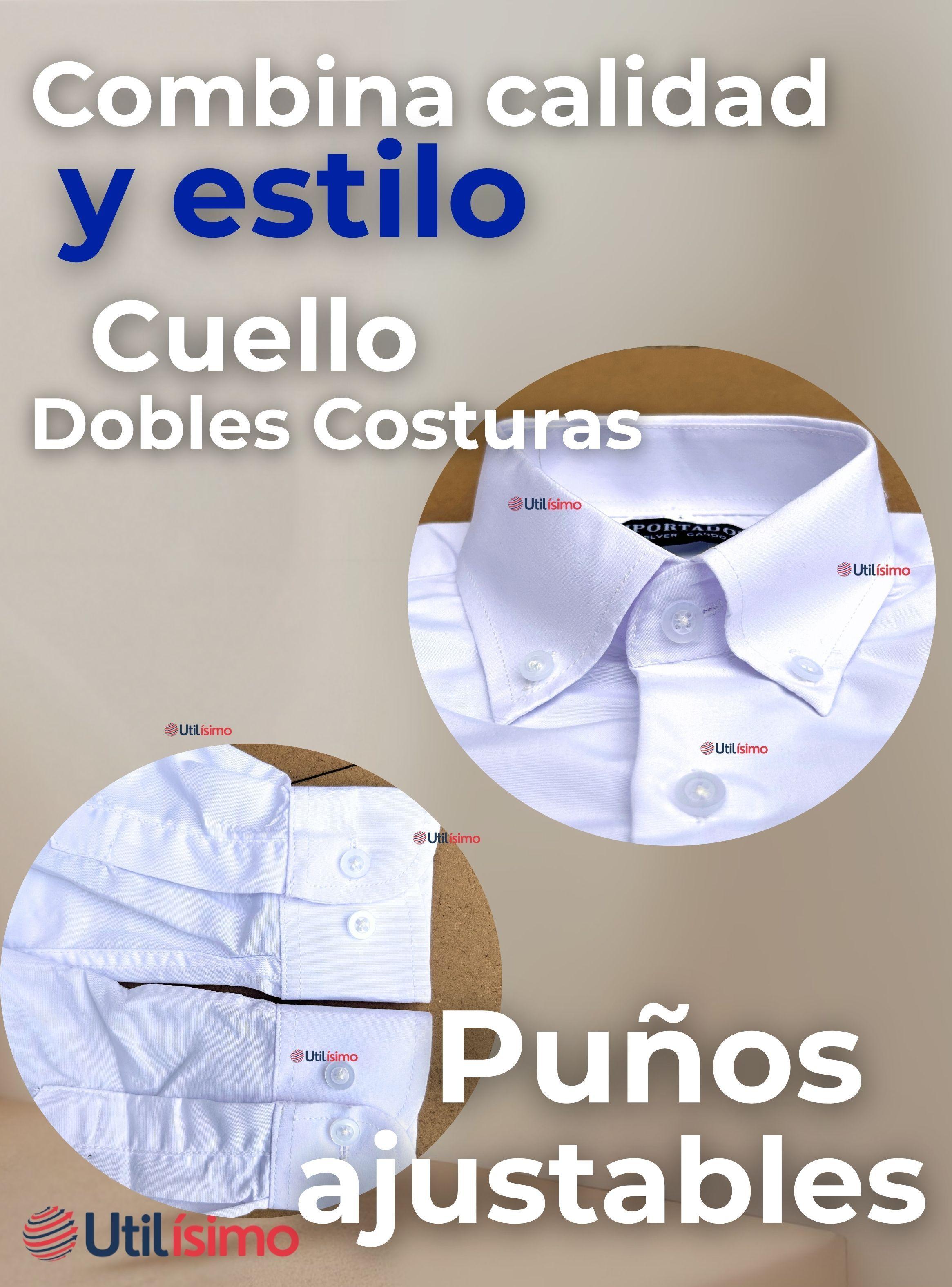 Camisa Casual De Vestir Manga Larga Cuello Americano 100% Algodón Blanco-3