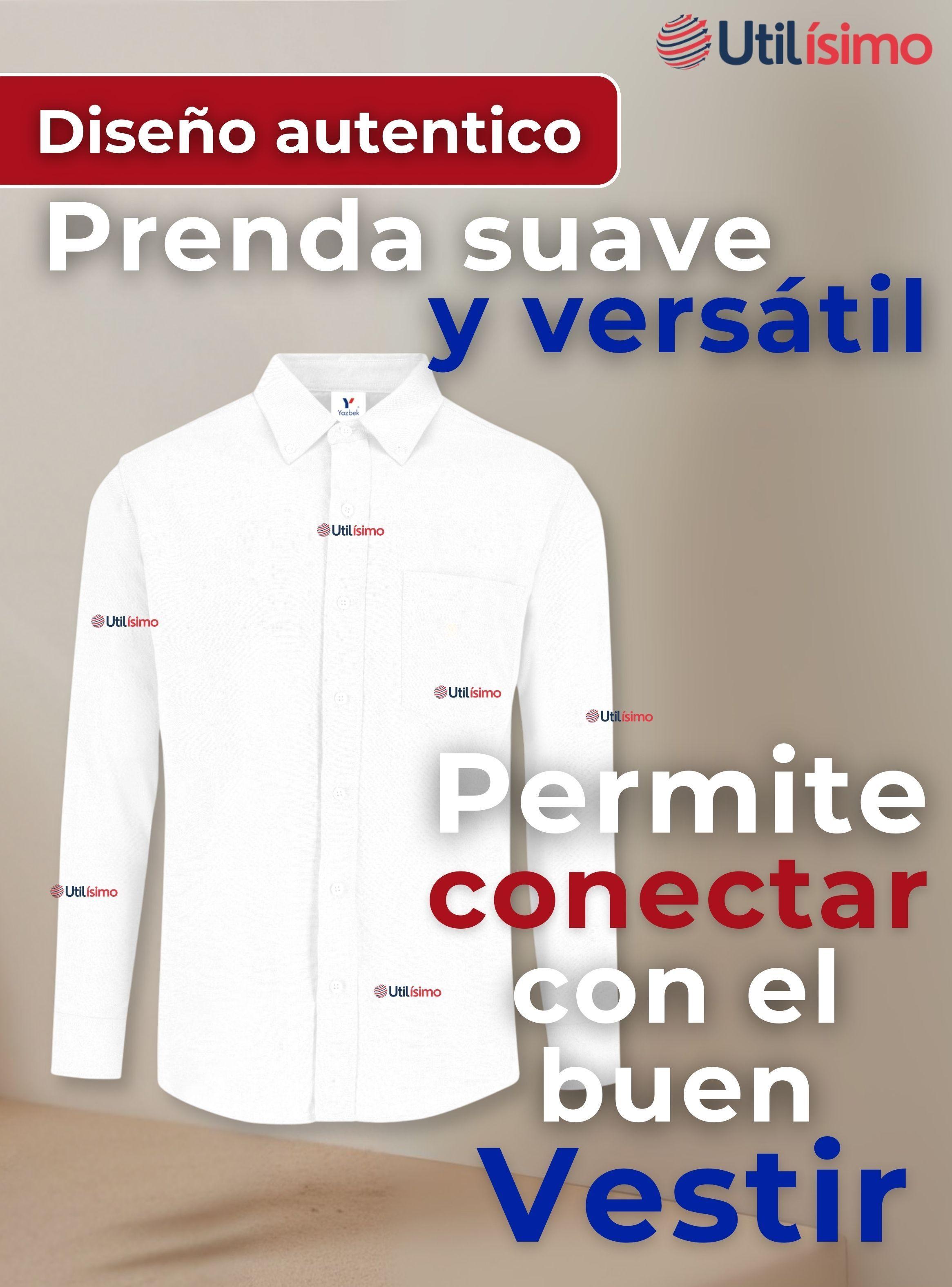 Camisa Casual De Vestir Manga Larga Cuello Americano 100% Algodón Blanco-4