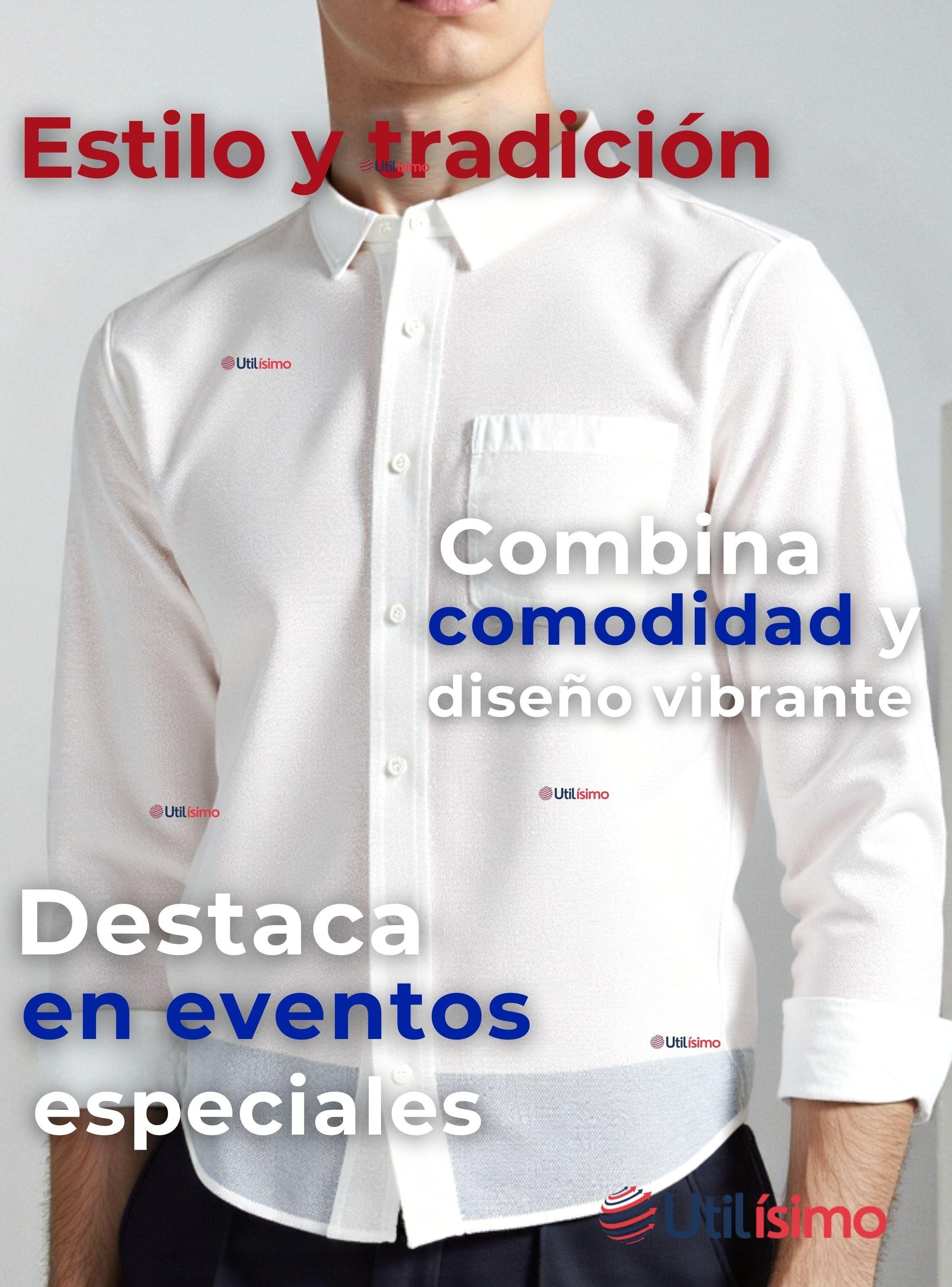 Camisa Casual De Vestir Manga Larga Cuello Americano 100% Algodón Blanco-5