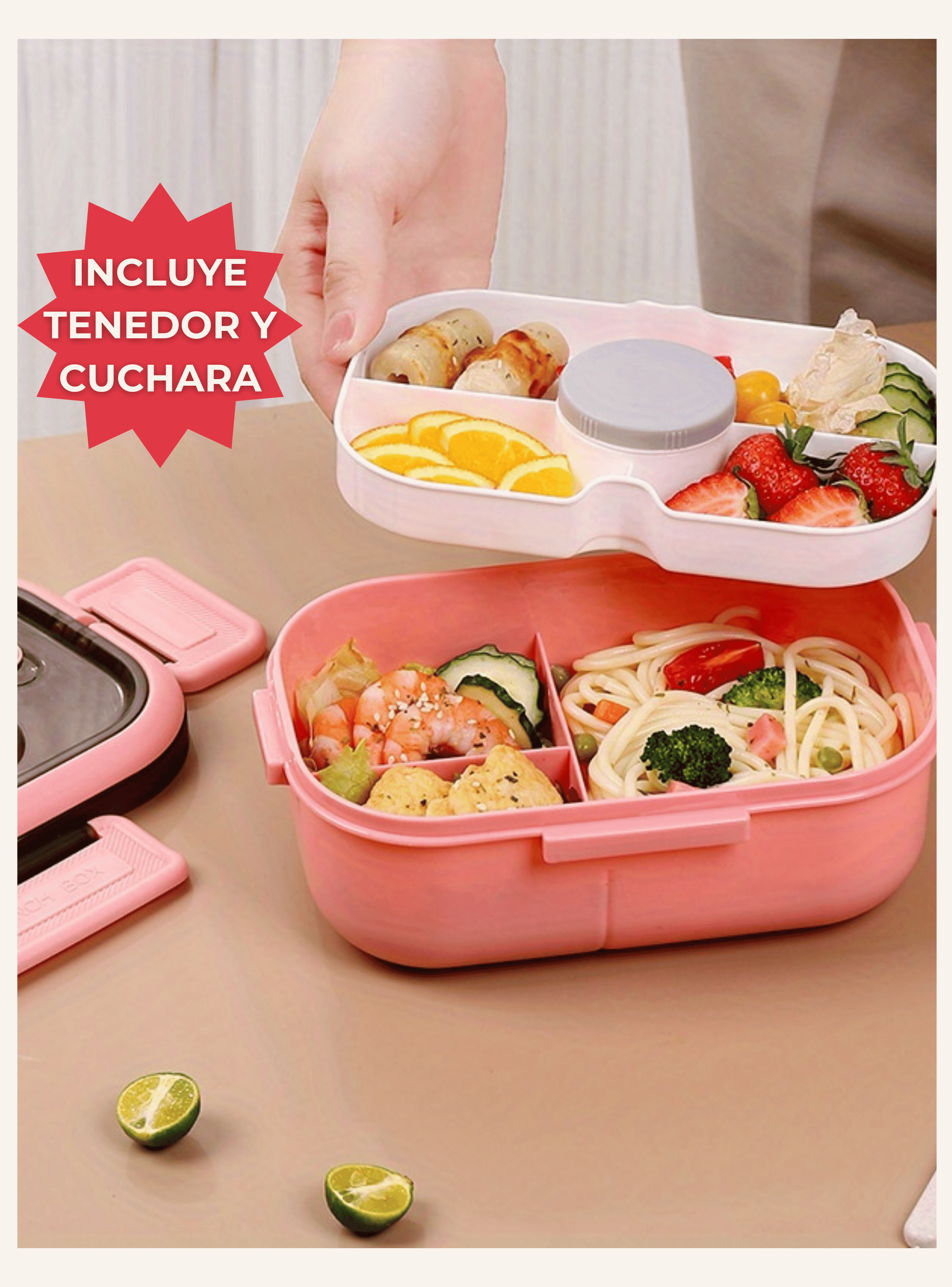 Fiambrera Contenedor 1200 Ml Bento Box Táper Hermético + Salsera Plástico Pink-4