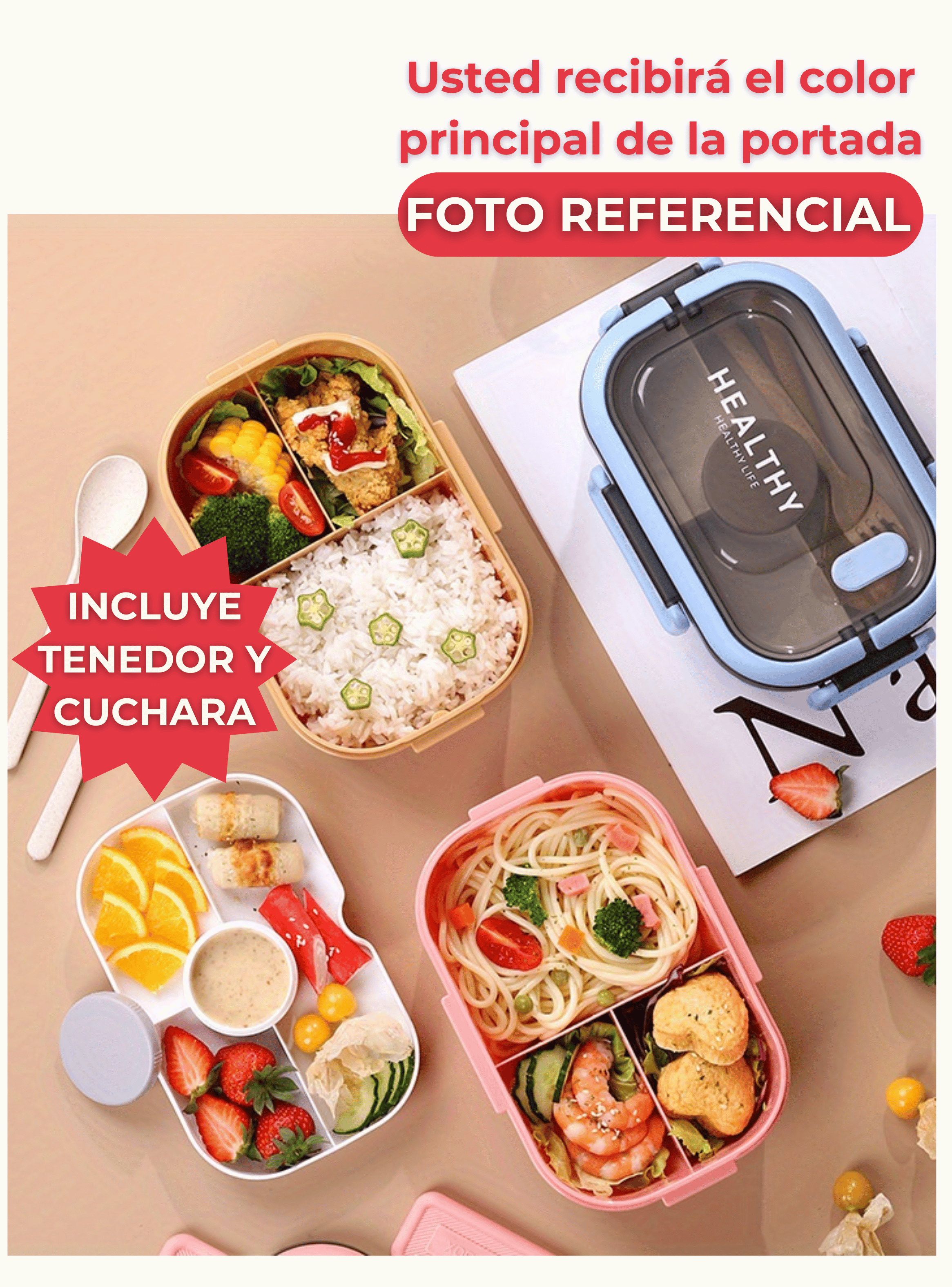 Fiambrera Contenedor 1200 Ml Bento Box Táper Hermético + Salsera Plástico Pink-5