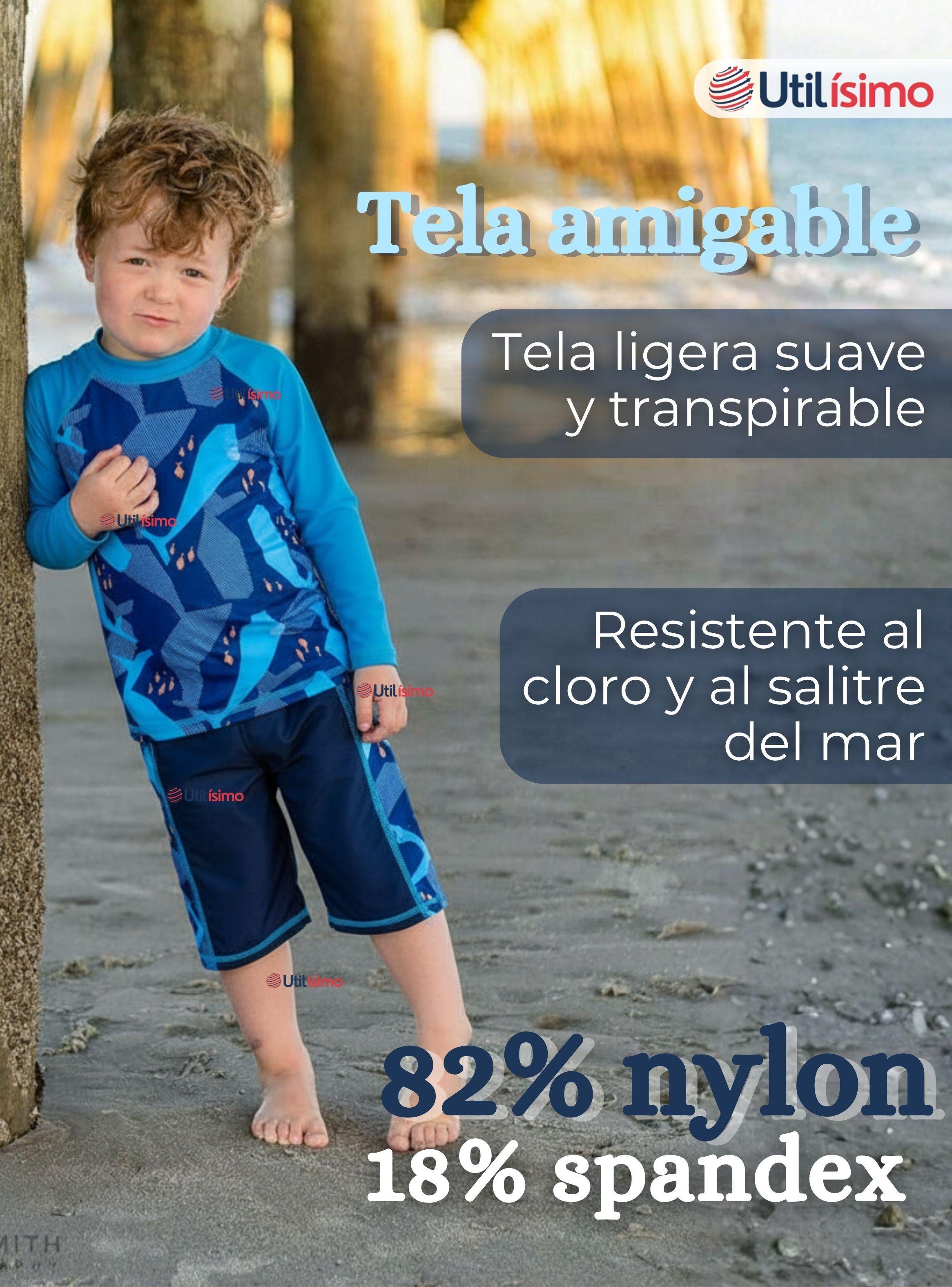 Traje de Baño Polera Manga Larga Pantalón Corto 2 Piezas Corte Split Niño 3 a 9 años Blue-2