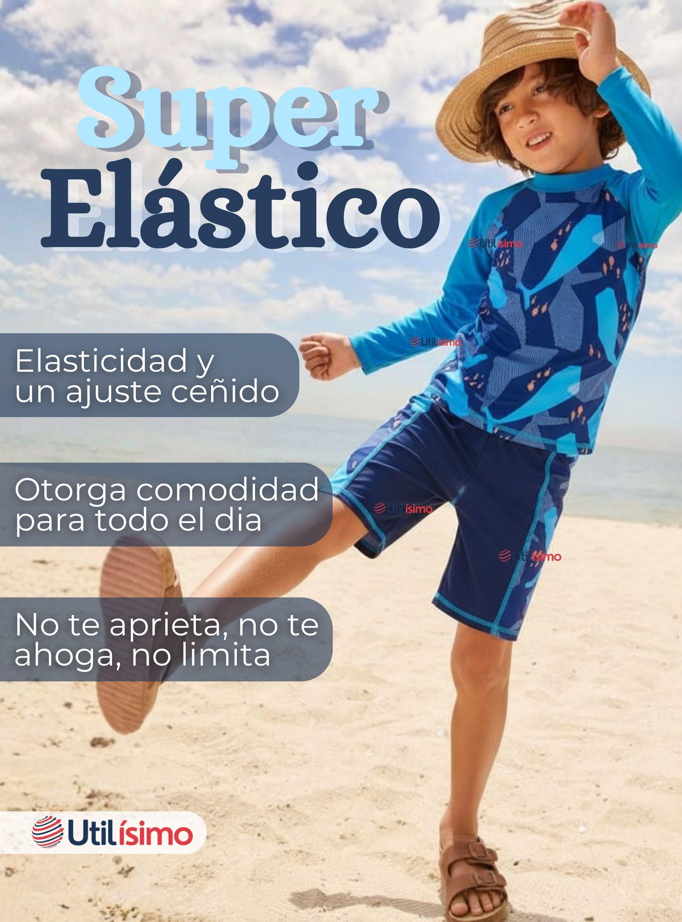 Traje de Baño Polera Manga Larga Pantalón Corto 2 Piezas Corte Split Niño 3 a 9 años Blue-5