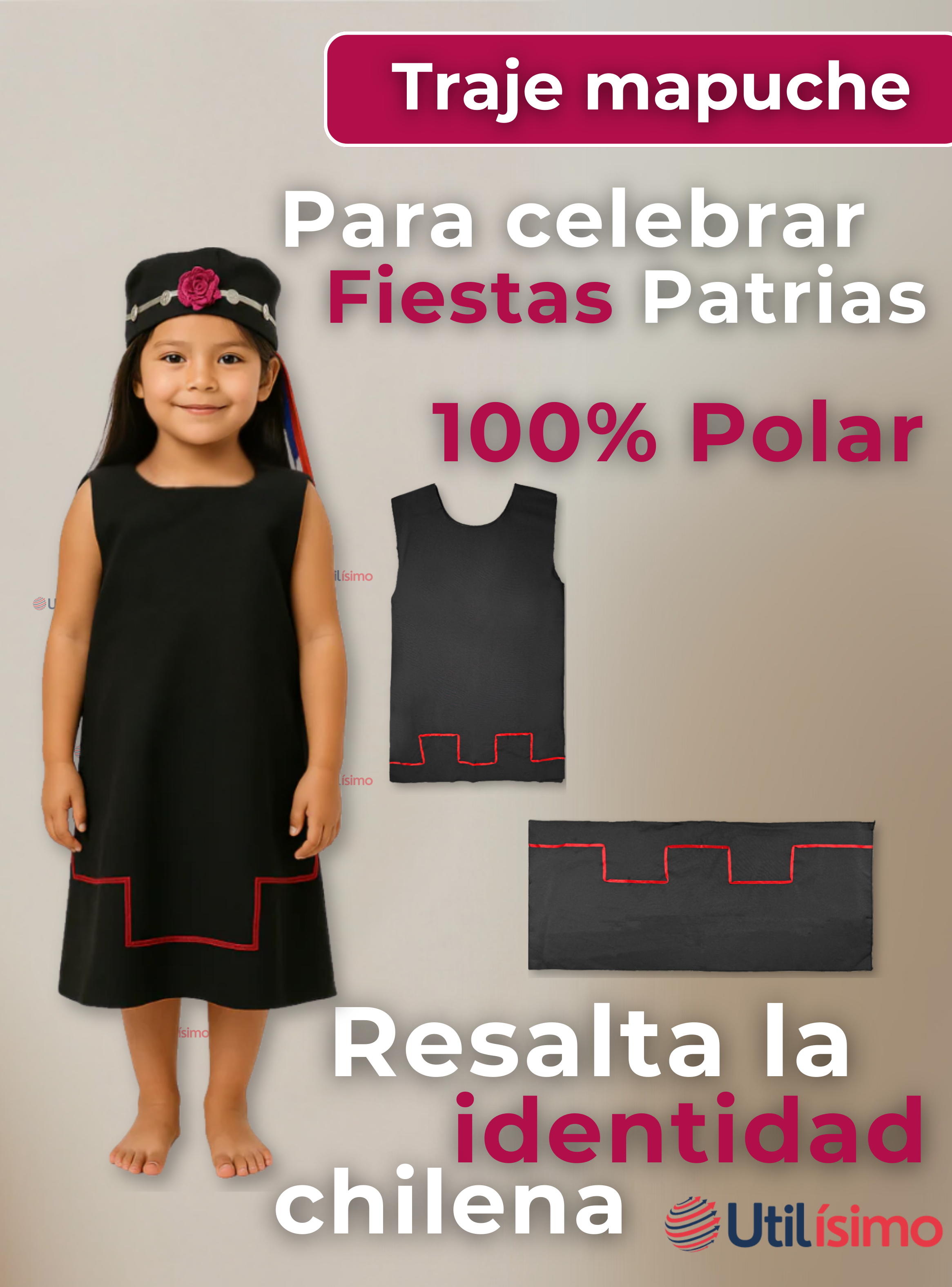 Traje Vestido Mapuche Niña Vestimenta Fiestas Patrias -6