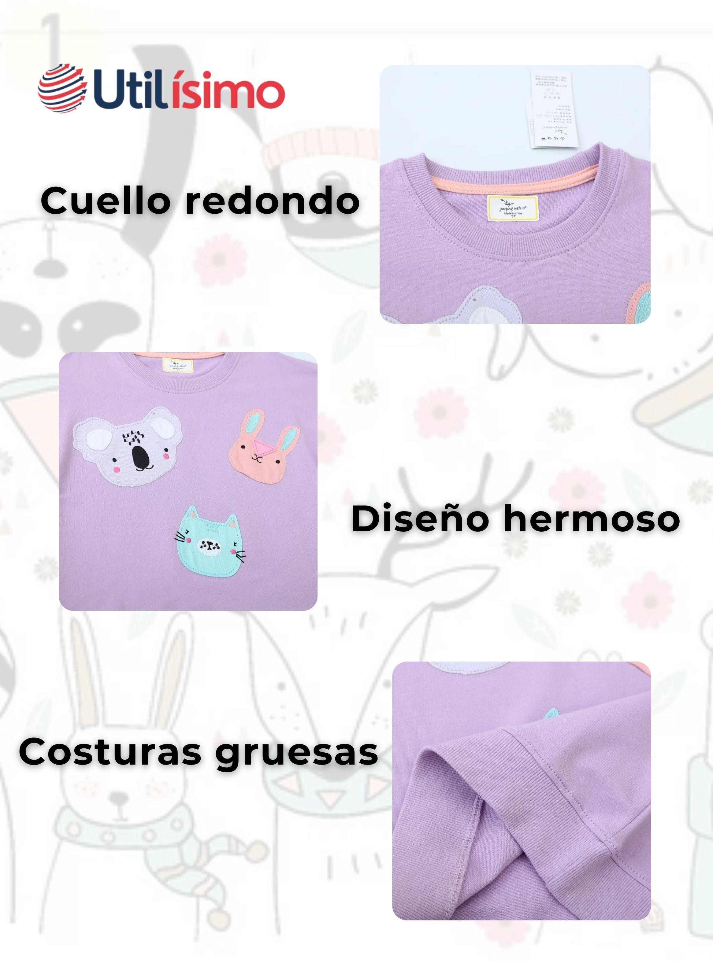 Polerón Algodón Cuello Redondo Niñas Morado Animales-3