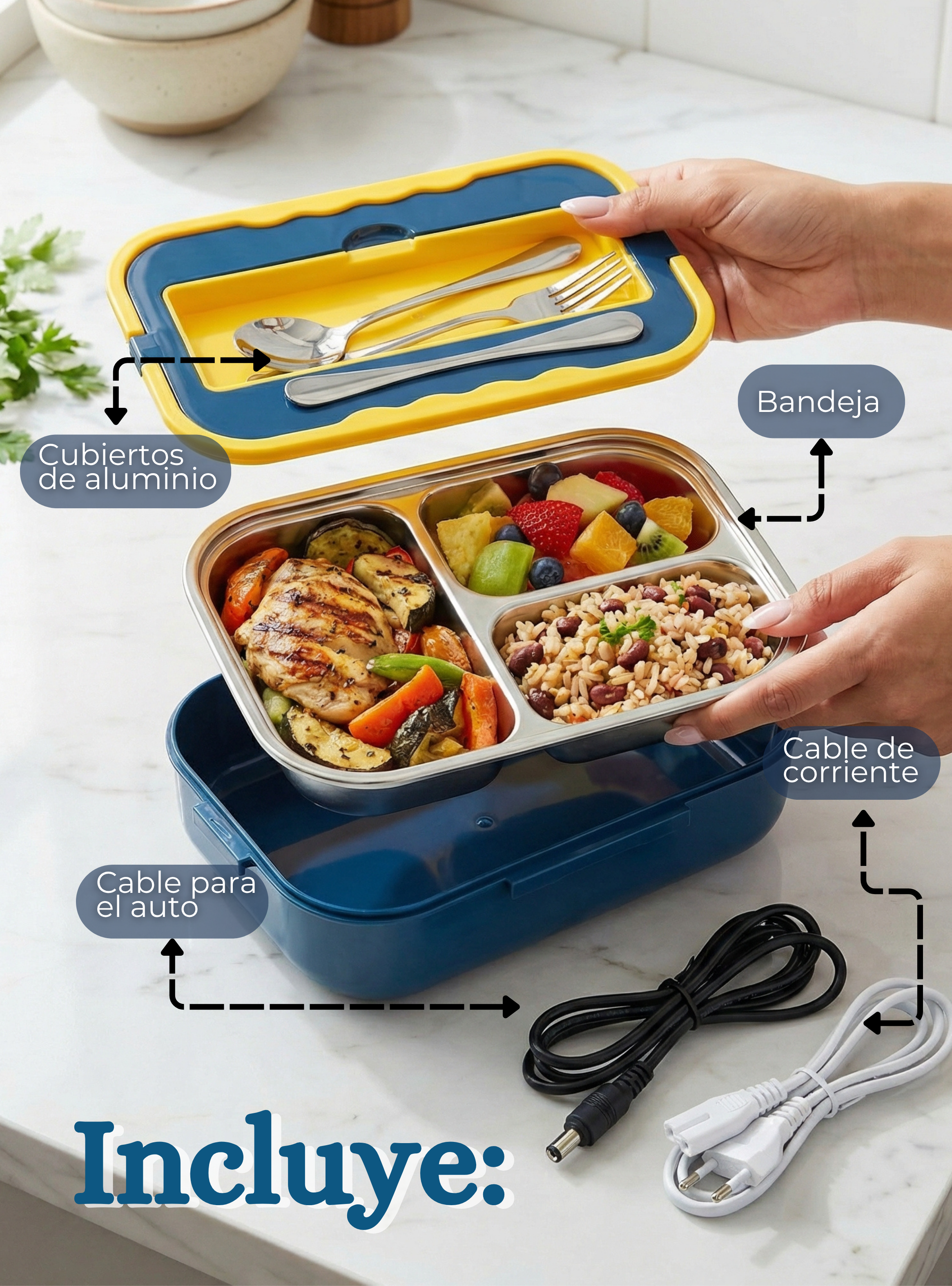 Lonchera Eléctrica Lunchbox Portátil Fiambrera Calentadora Capacidad de 1.5L 40W Coche Oficina-2