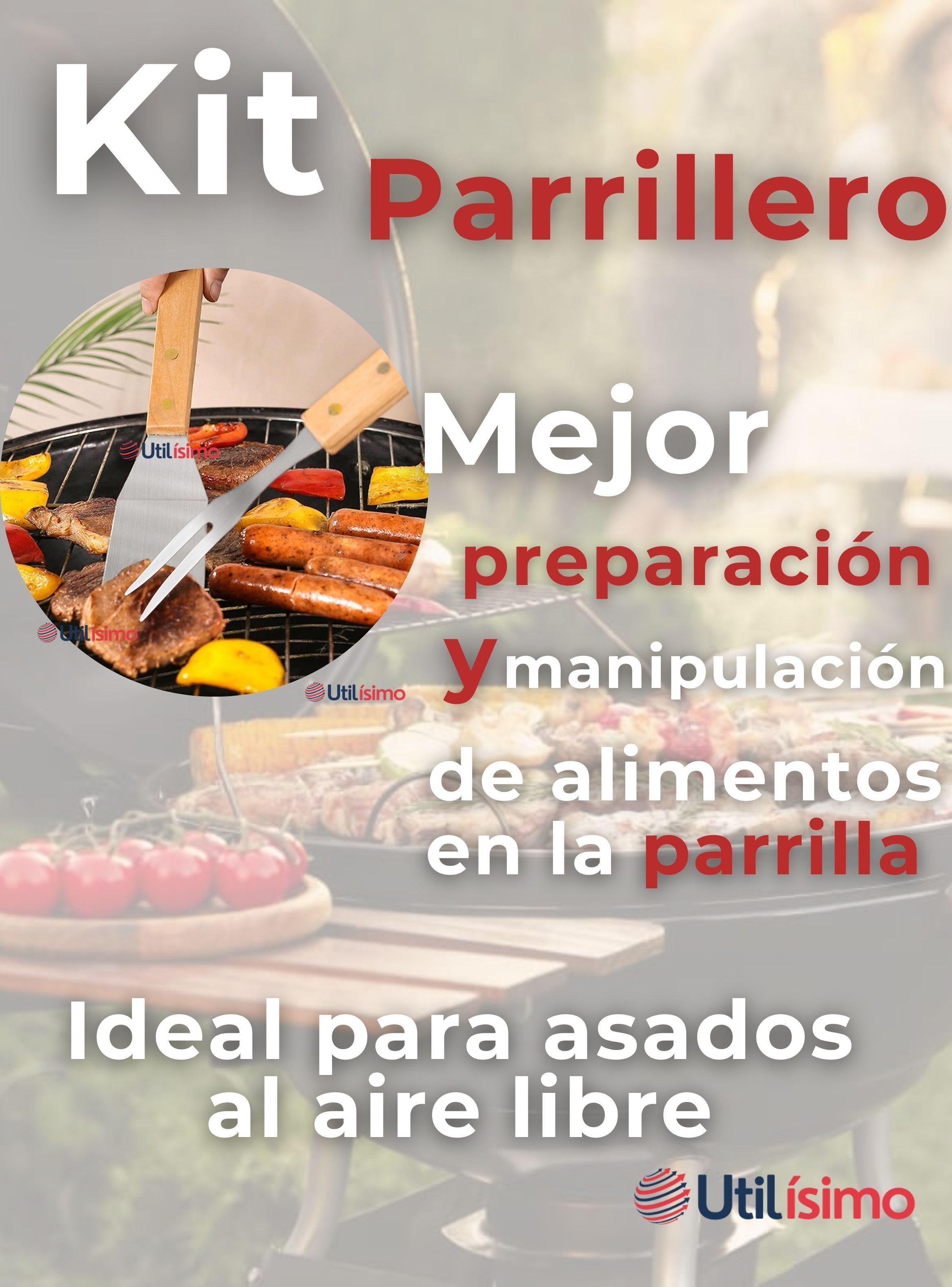 Kit Parrillero 3 Piezas Para Asados Mango Madera Acero Inoxidable-2