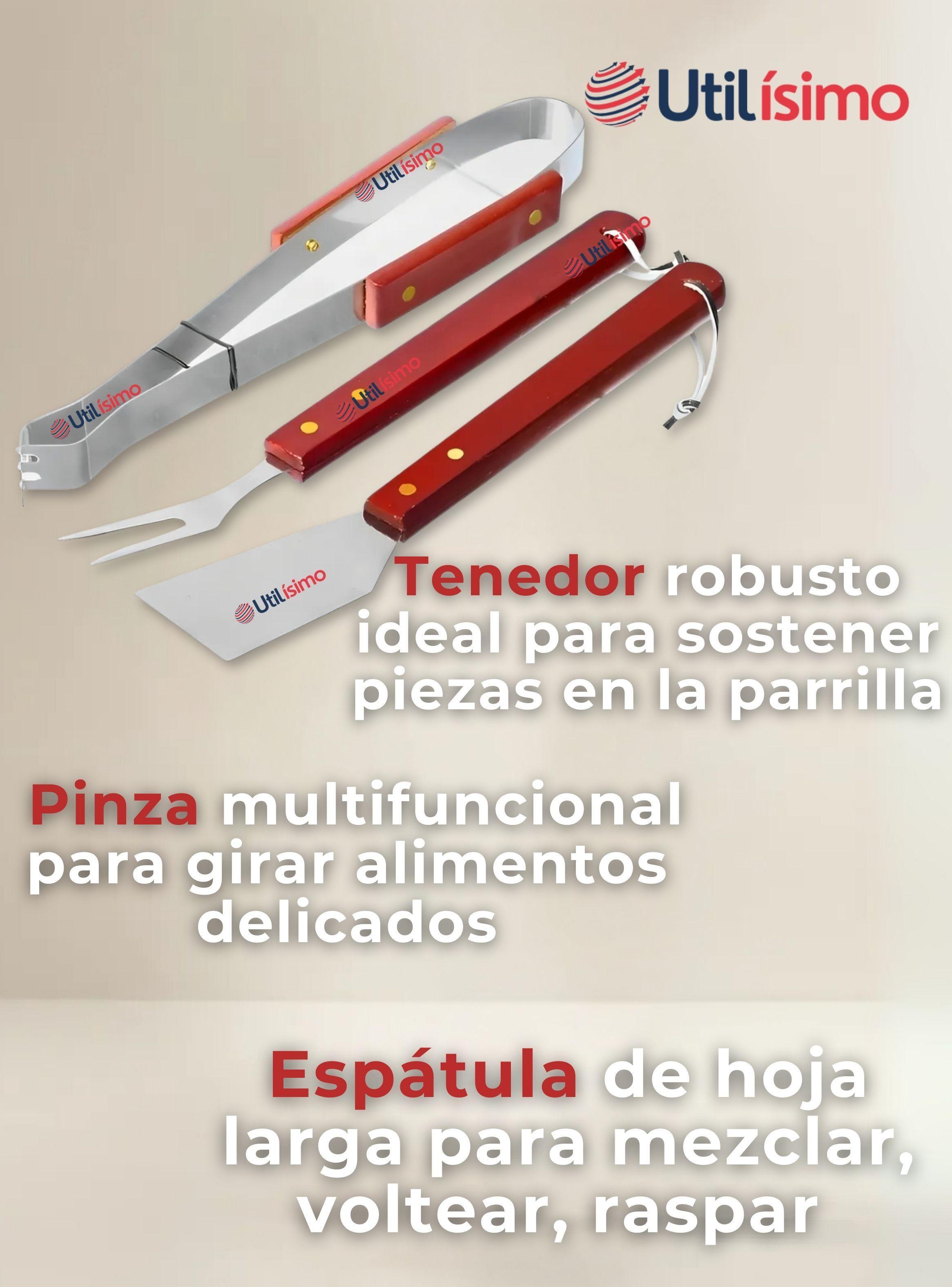 Kit Parrillero 3 Piezas Para Asados Mango Madera Acero Inoxidable-5