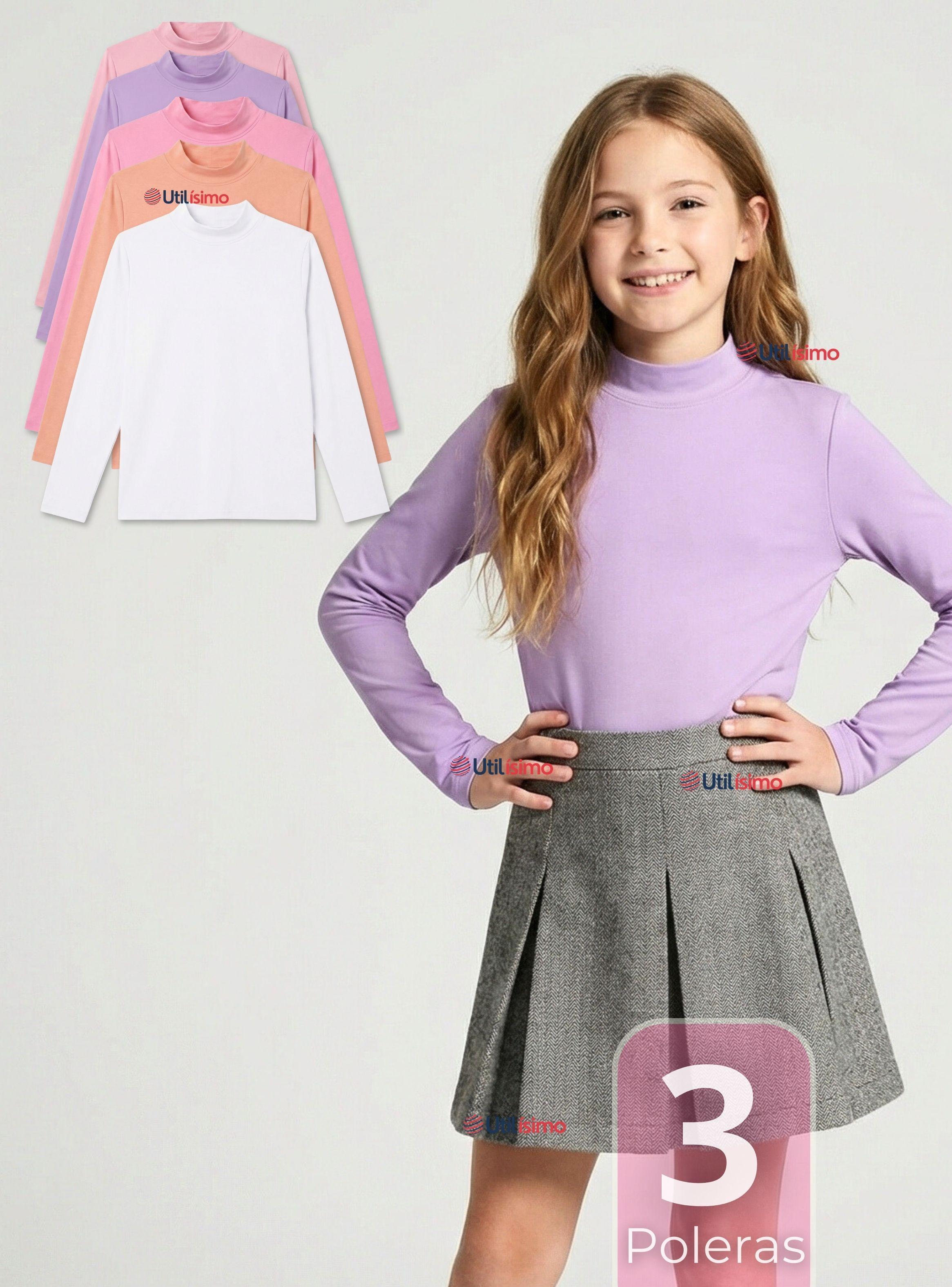 Pack 3 Polera Camiseta Bambú Cuello Beatle Primera Capa Manga Larga Colores Surtidos Niña-0