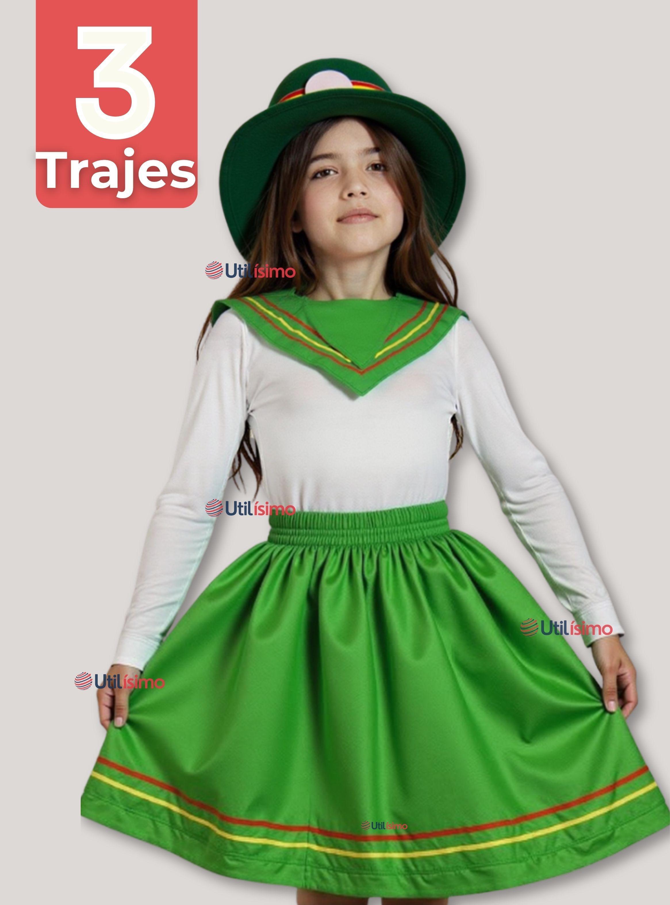 Pack 3 Traje Nortino Verde 4 Piezas Niñas Fiestas Patrias Baile Nortino-0