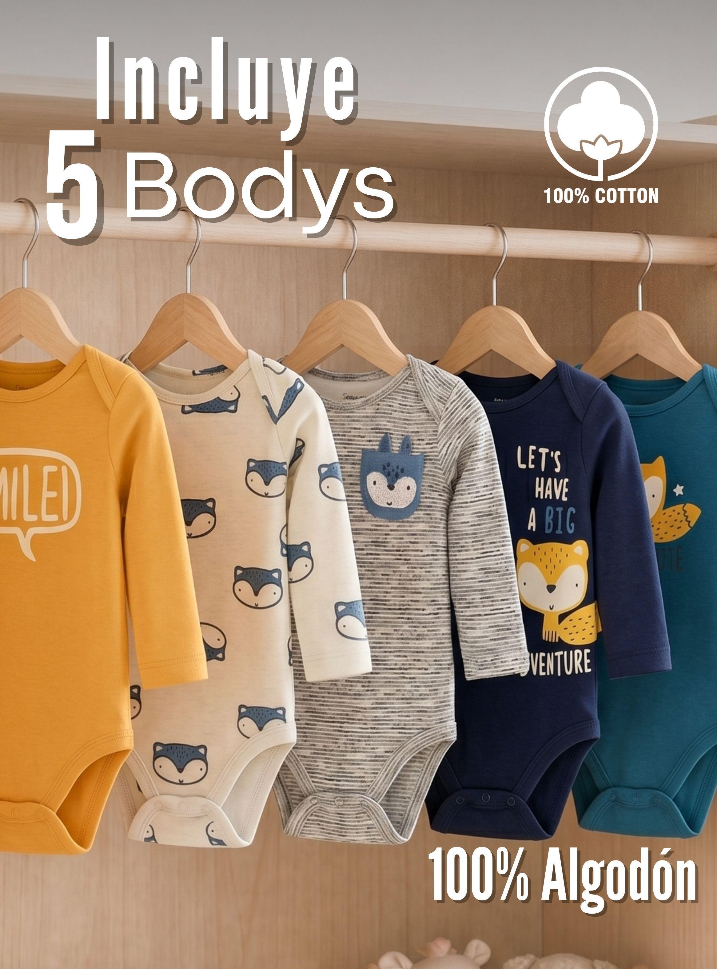 Pack 5 Bodys Manga Larga 100% Algodón Tedmimak Big aventure Nature Bebé Niño-2