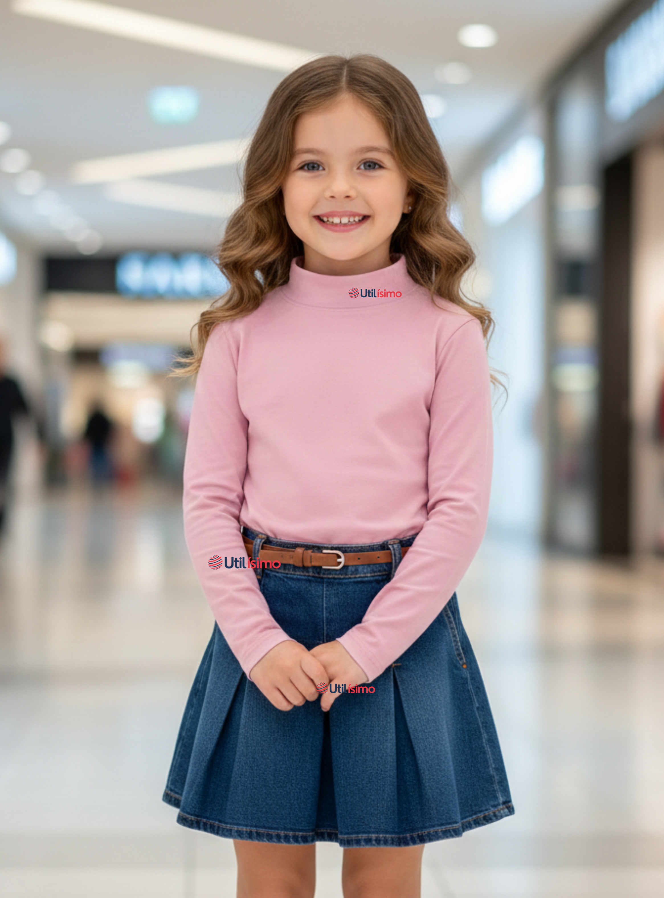 Polera Camiseta Bambú Rosada Cuello Beatle Primera Capa Manga Larga Niña-0