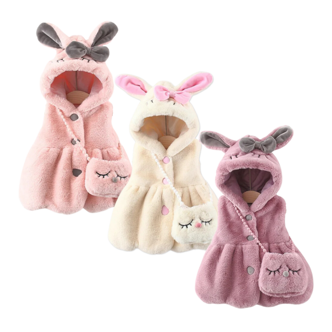 Polerón Sin Mangas Forrado Polar Capucha, Orejas, Bolso Niña Blanco Jump Kids-1