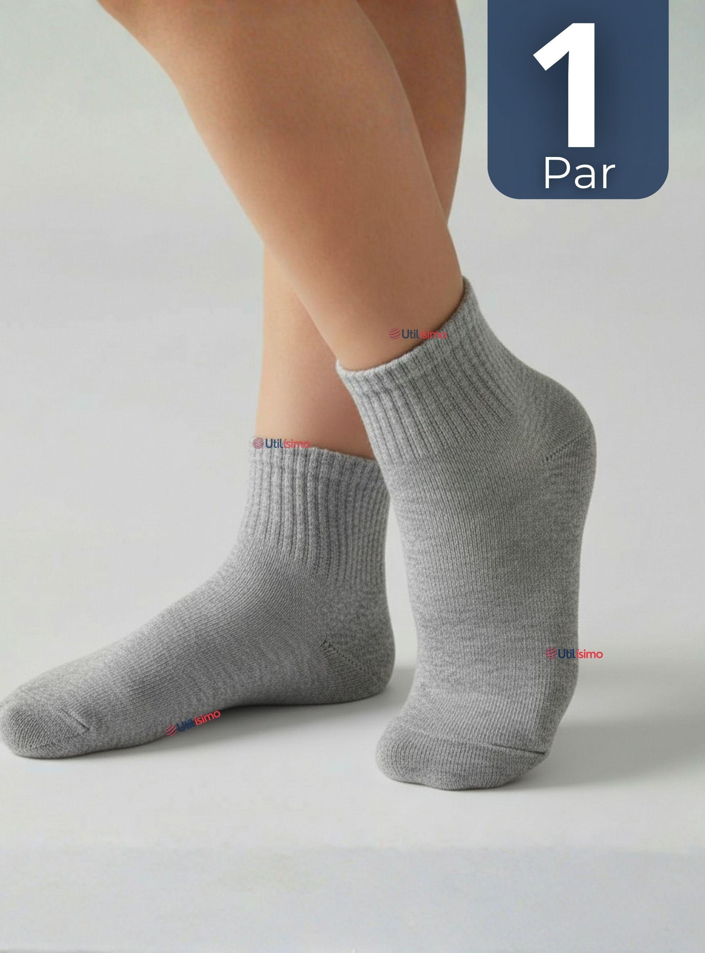 Calcetín Tobillera Corto Algodón Color Gris para Niñas y Niños-0