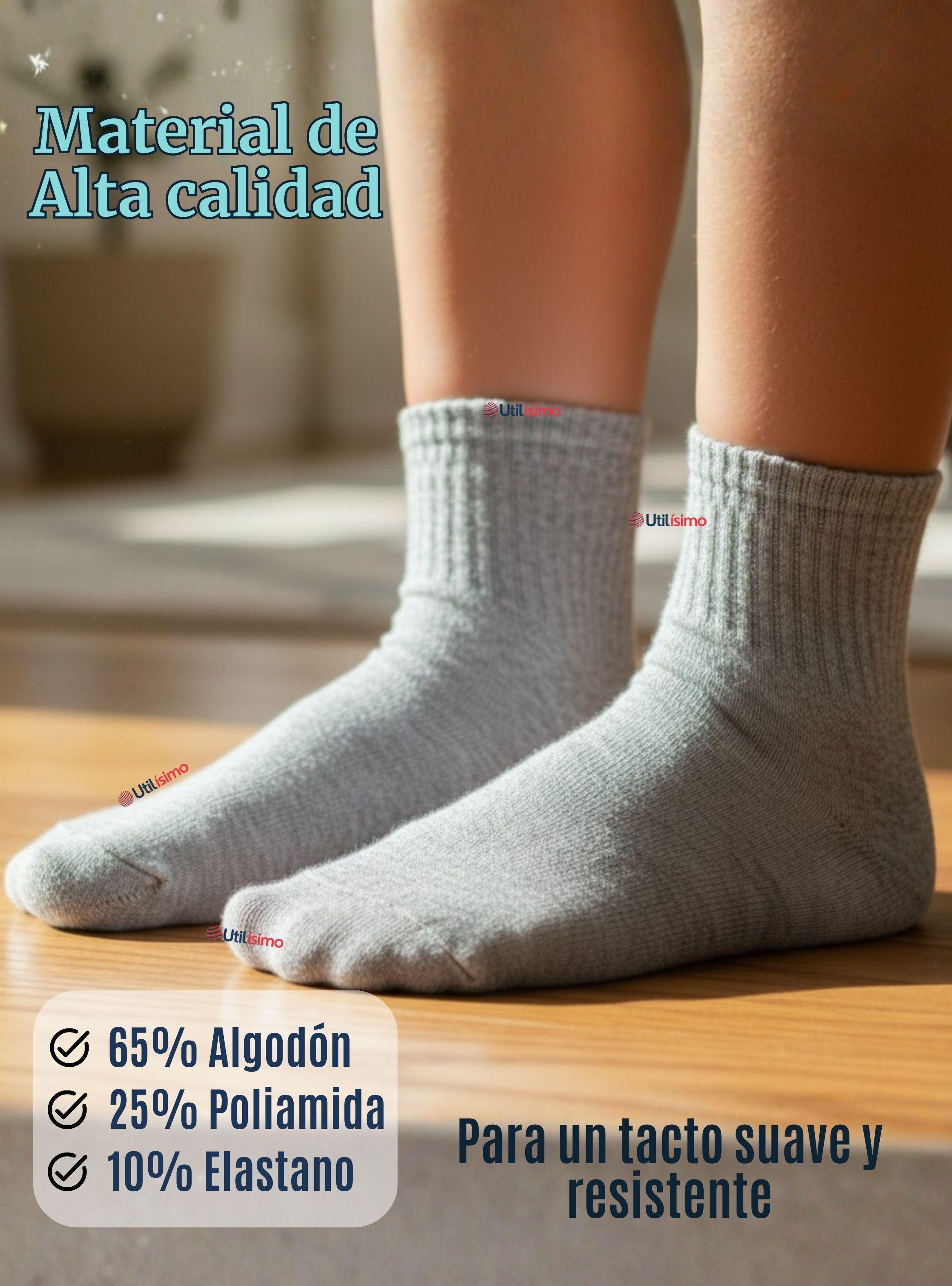 Calcetín Tobillera Corto Algodón Color Gris para Niñas y Niños-6