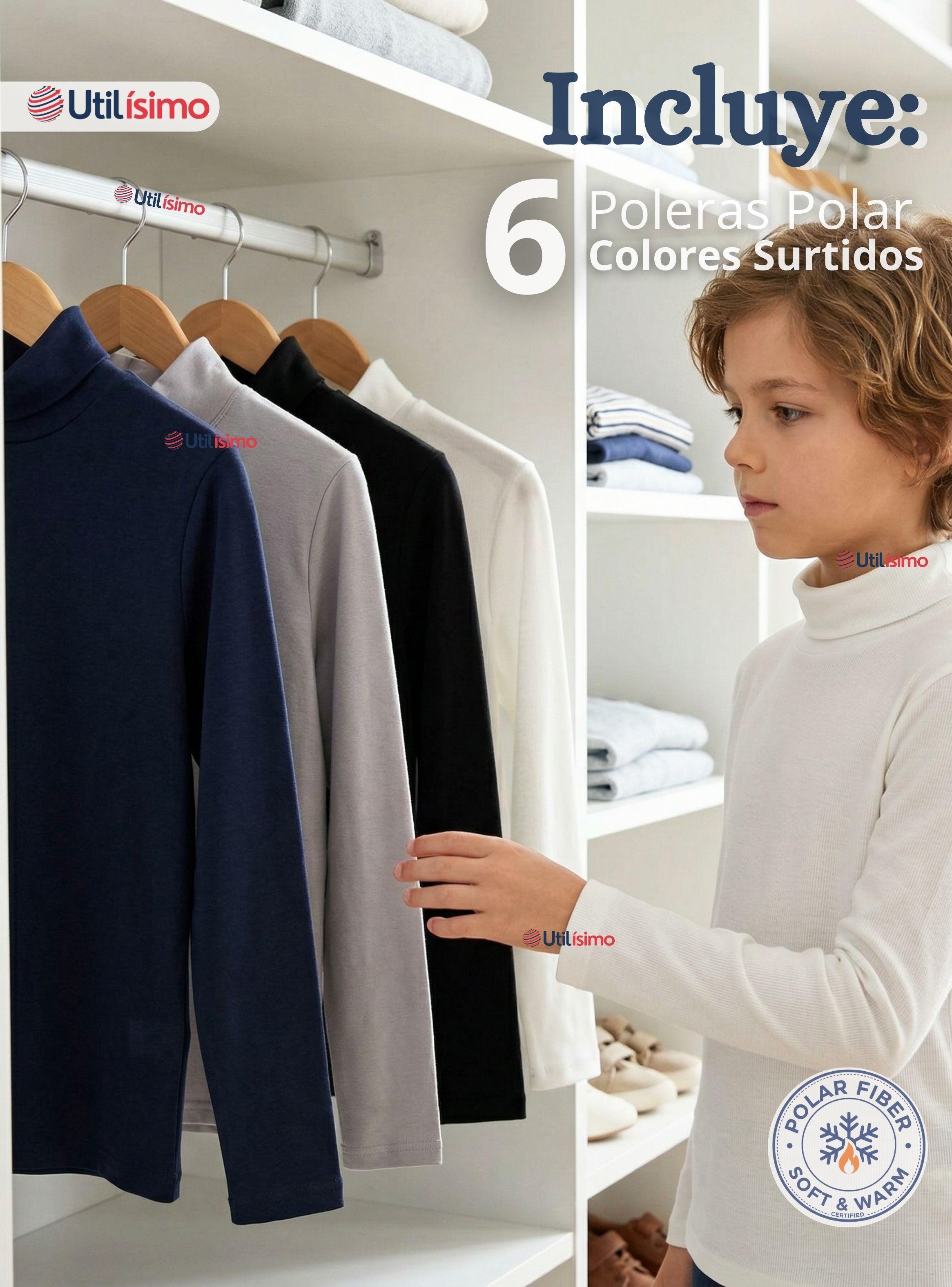Pack 6 Poleras Camisetas Básica Polar Primera Capa Beatle Manga Larga Colores Surtido Niño-2