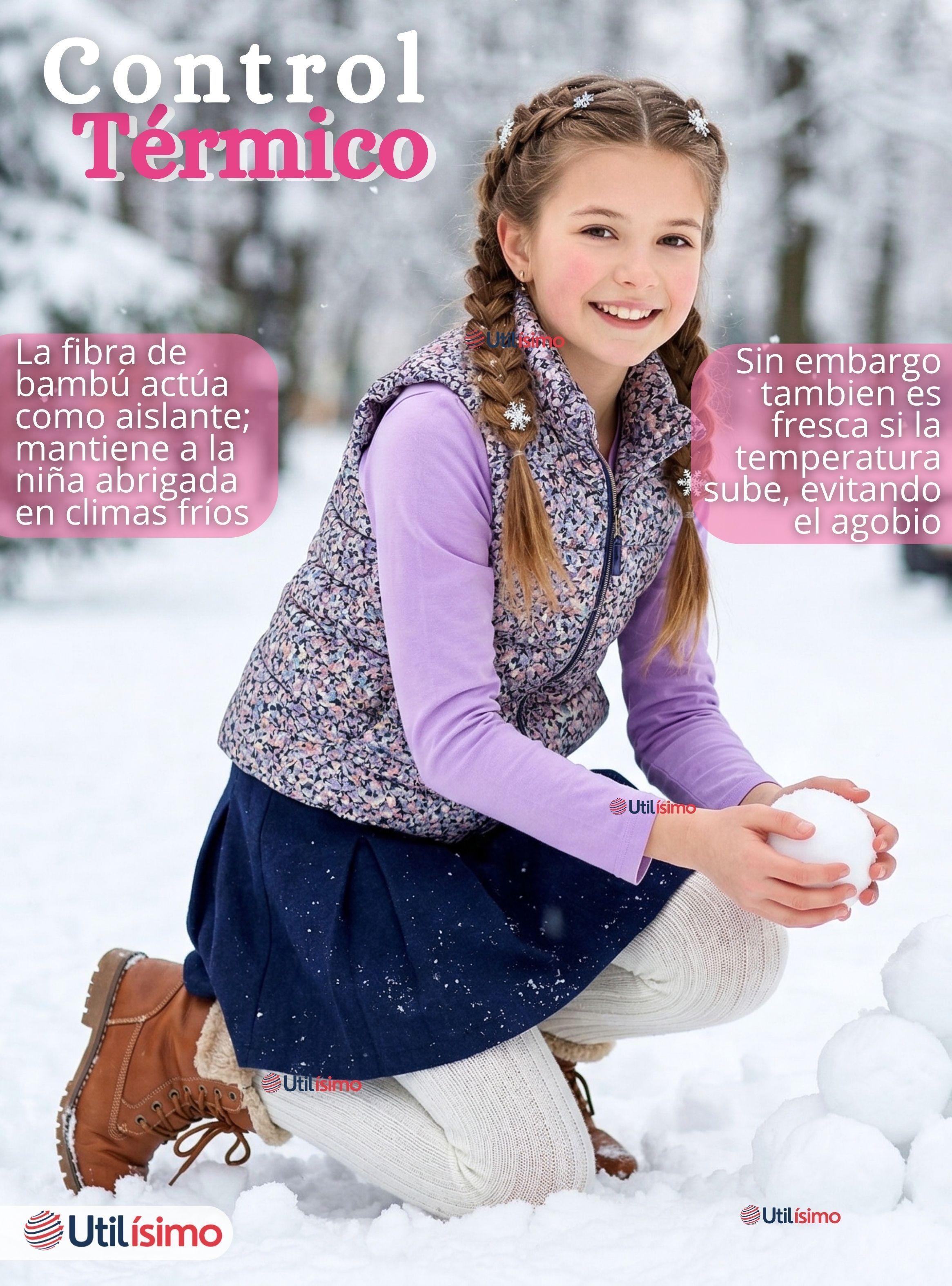 Camiseta Polera Bambú Cuello Redondo Primera Capa Manga Larga Color Surtido para Niñas-6