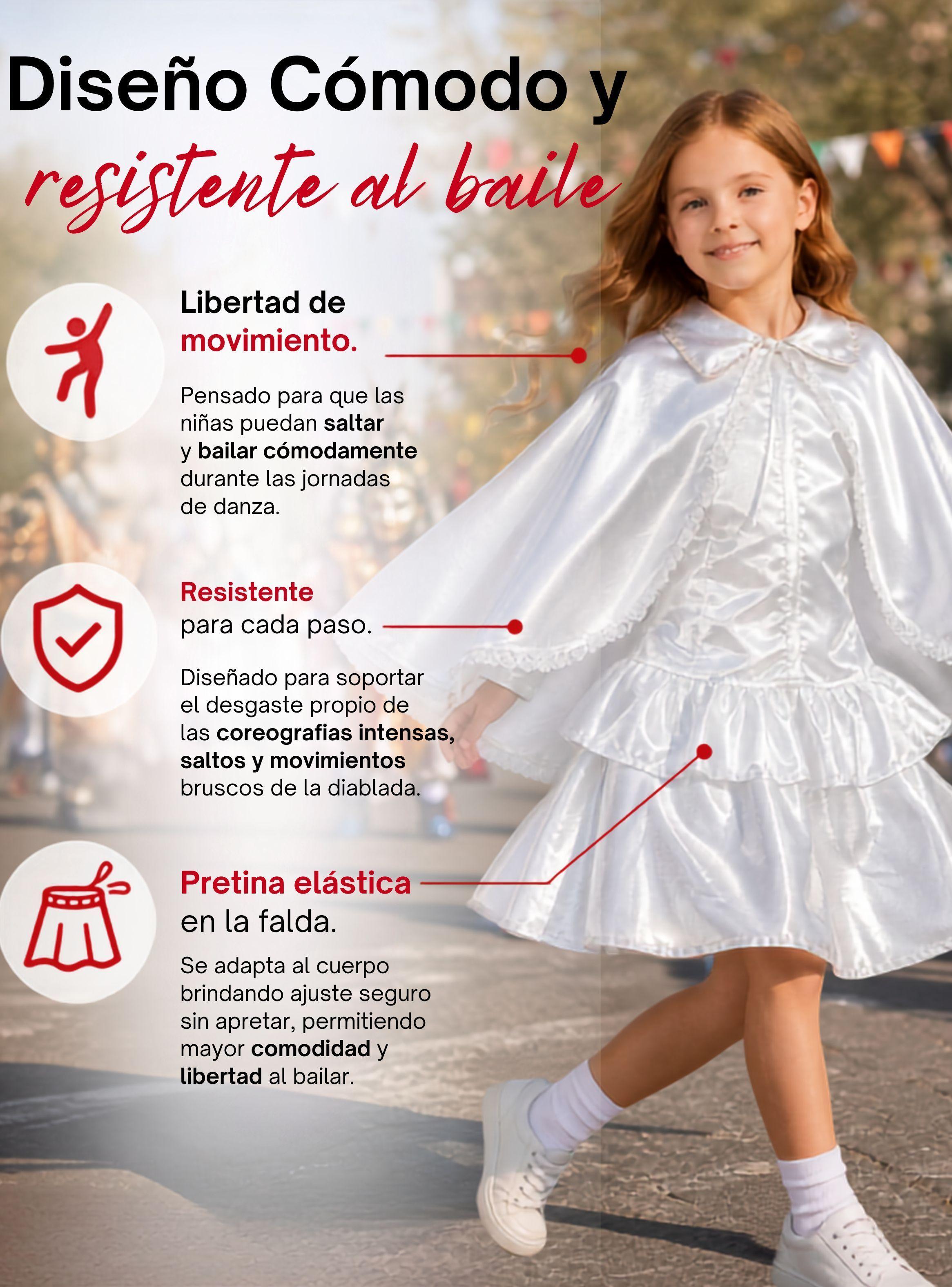 Traje Tirana Diablada Blanco 3 Piezas Niña Fiestas Patrias Bailes Típico-6