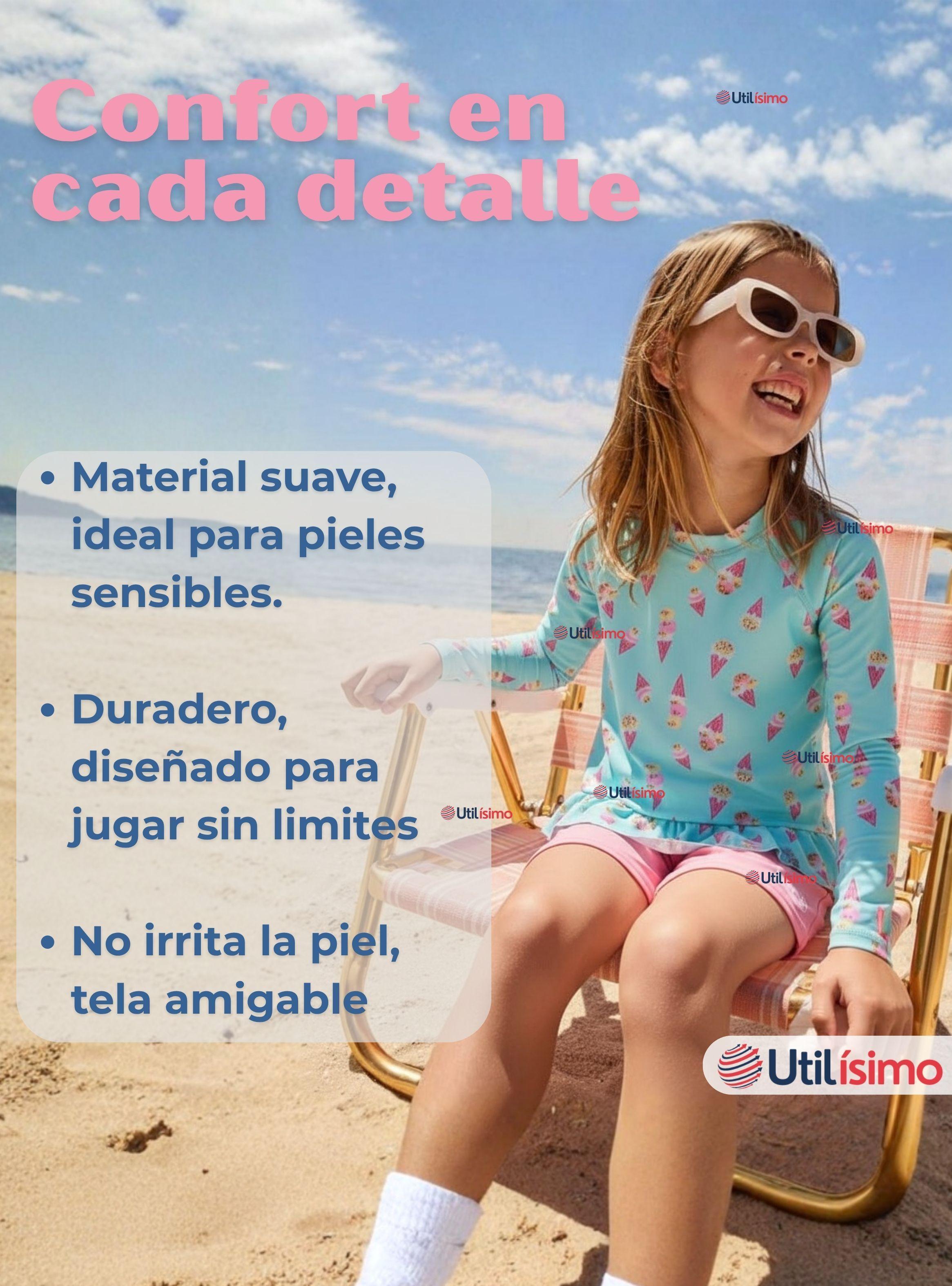 Traje De Baño Polera Manga Larga y Pantalón Corto 2 Piezas para Niña de 2 a 7 años Sweet Ice Creams-5