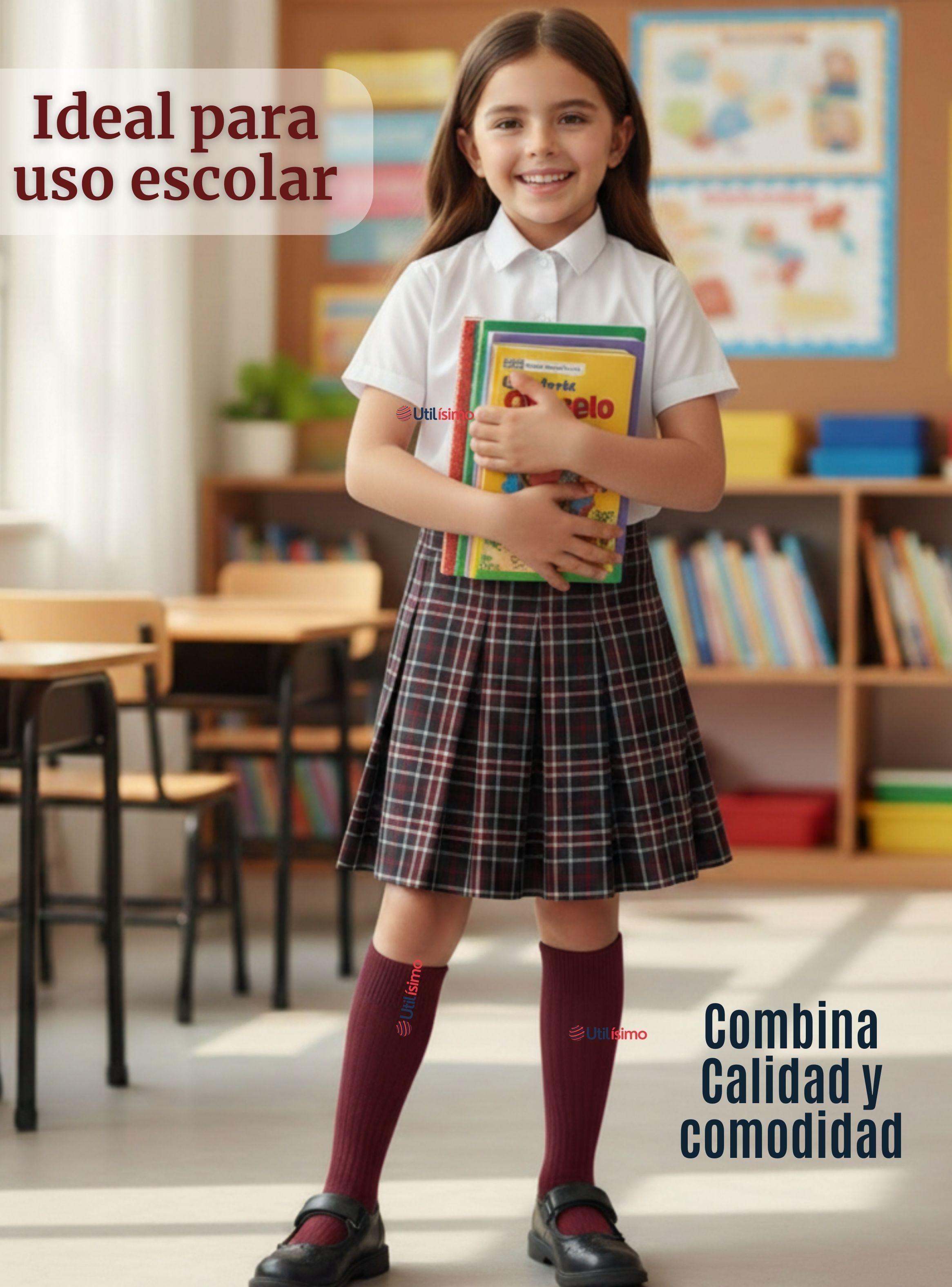 Calcetín Escolar Largo Acrílico Burdeo Niñas y Juvenil Color Vino-1