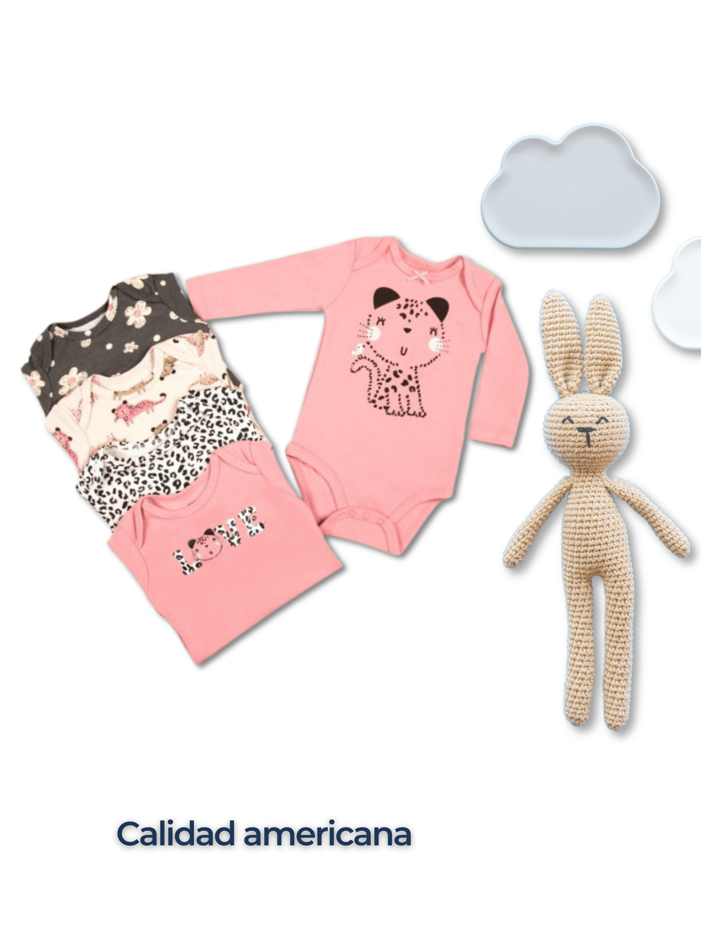Pack 5 Bodys Bebé Niña Manga Larga Tedmimak 100% Algodón Pink Cat-5
