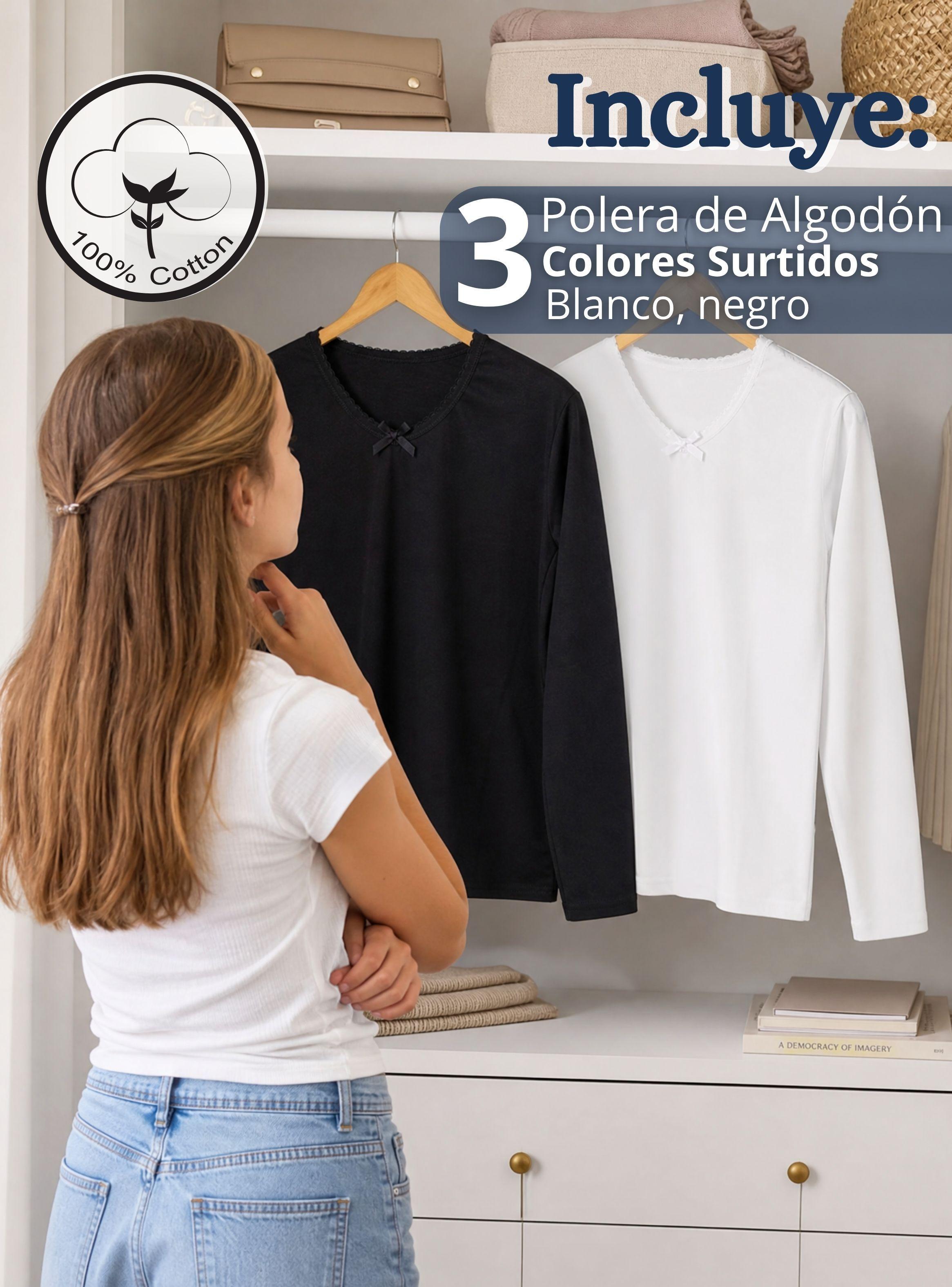 Pack 3 Camisetas Poleras Algodón Básica Primera Capa Cuello Redondo Manga Larga Colores Surtidos-2