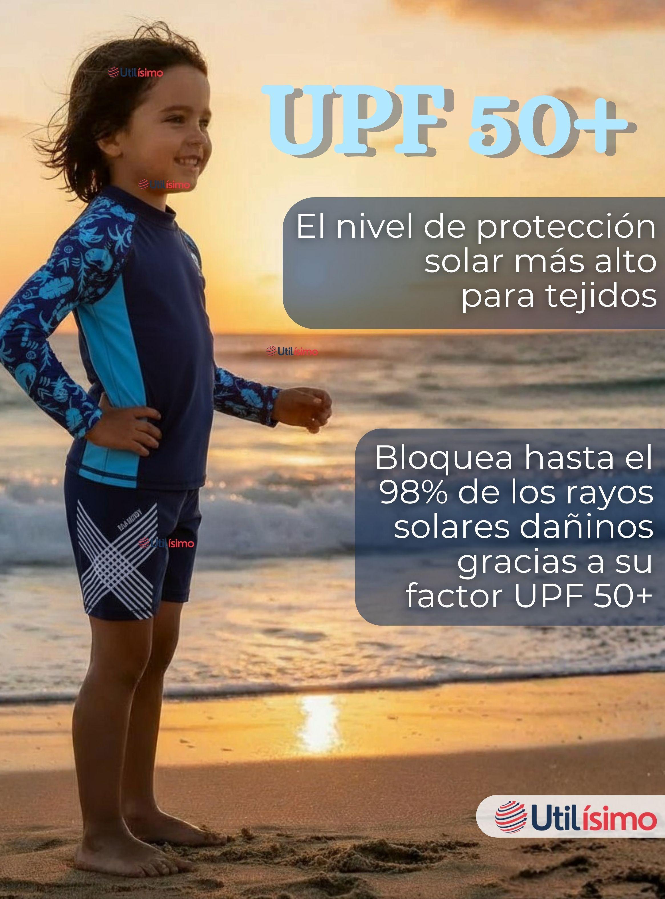 Traje de Baño Con Gorro Pantalón Corto Manga Larga 3 Piezas Corte Split Niño 2 a 8 años Blue-4