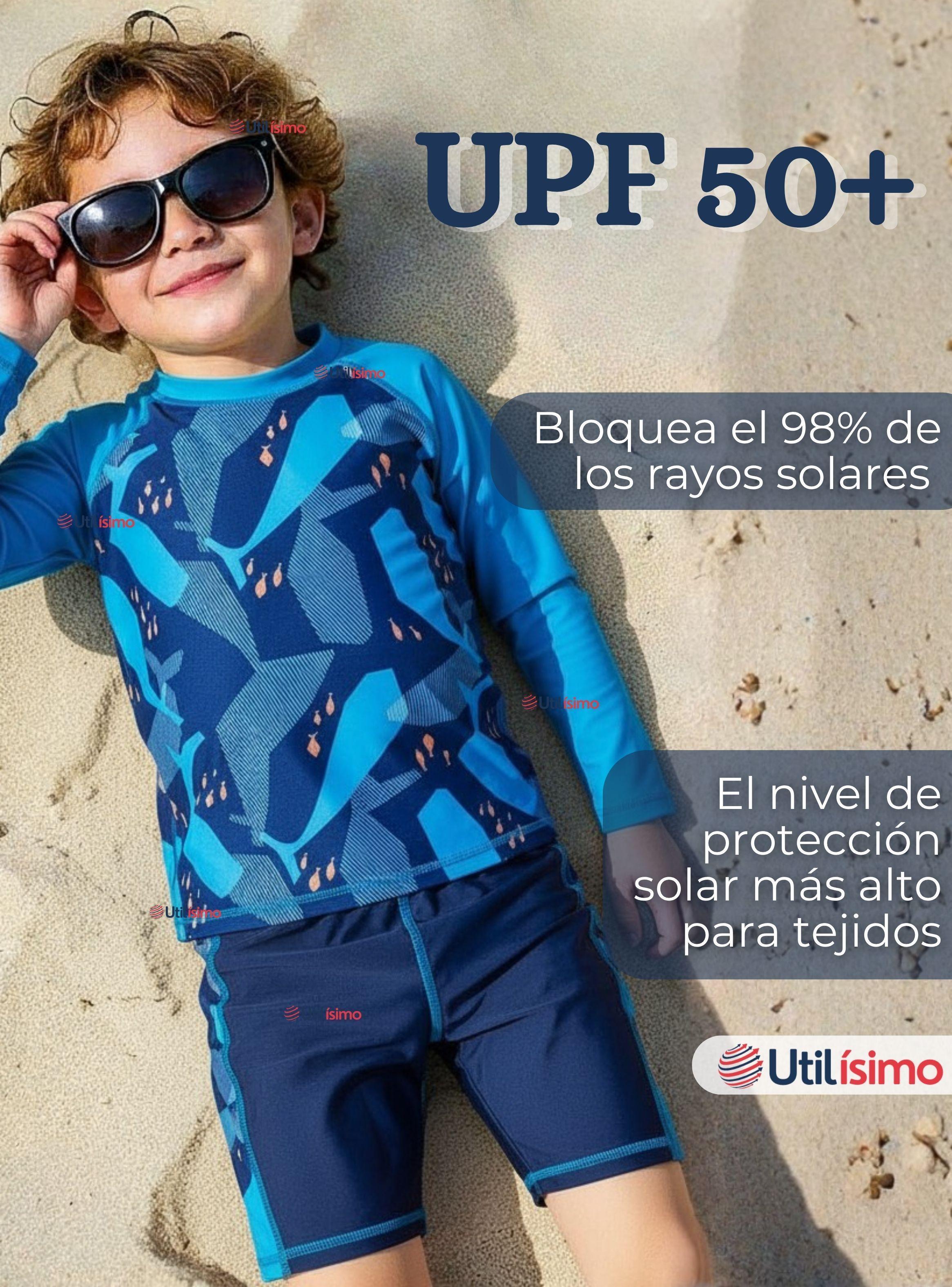 Traje de Baño Manga Larga Pantalón Corto 2 Piezas Corte Split para Niños 3 a 9 años Blue-4