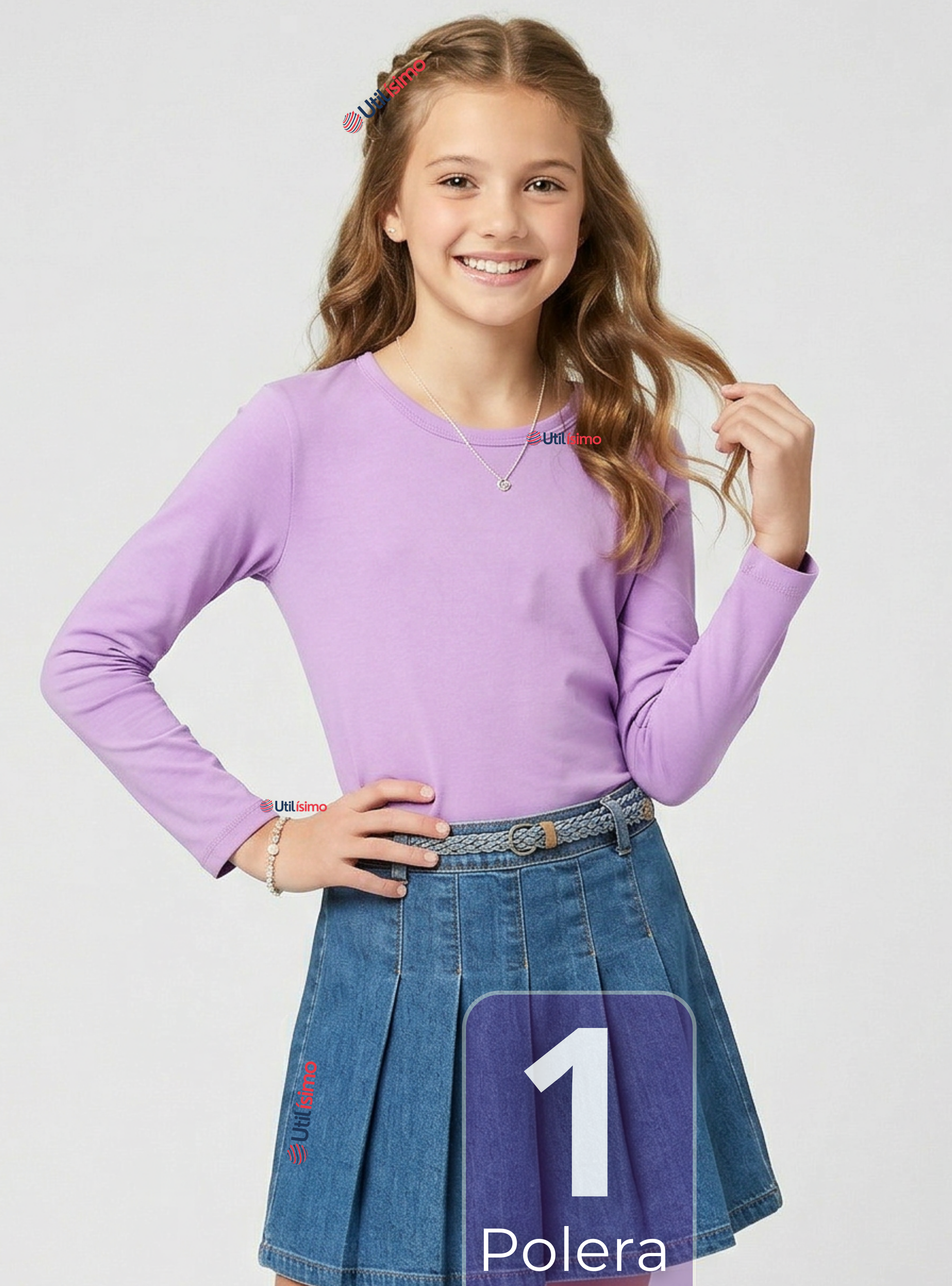 Camiseta Polera Bambú Cuello Redondo Lila Primsera Capa Mangas Largas Niñas-0