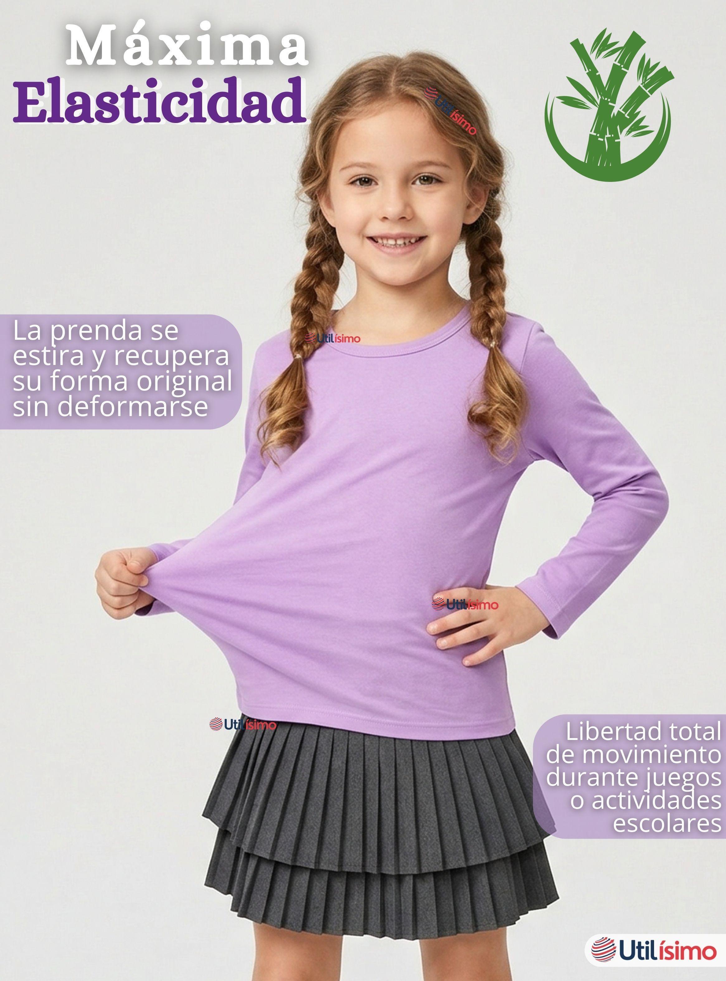 Camiseta Polera Bambú Cuello Redondo Lila Primsera Capa Mangas Largas Niñas-5