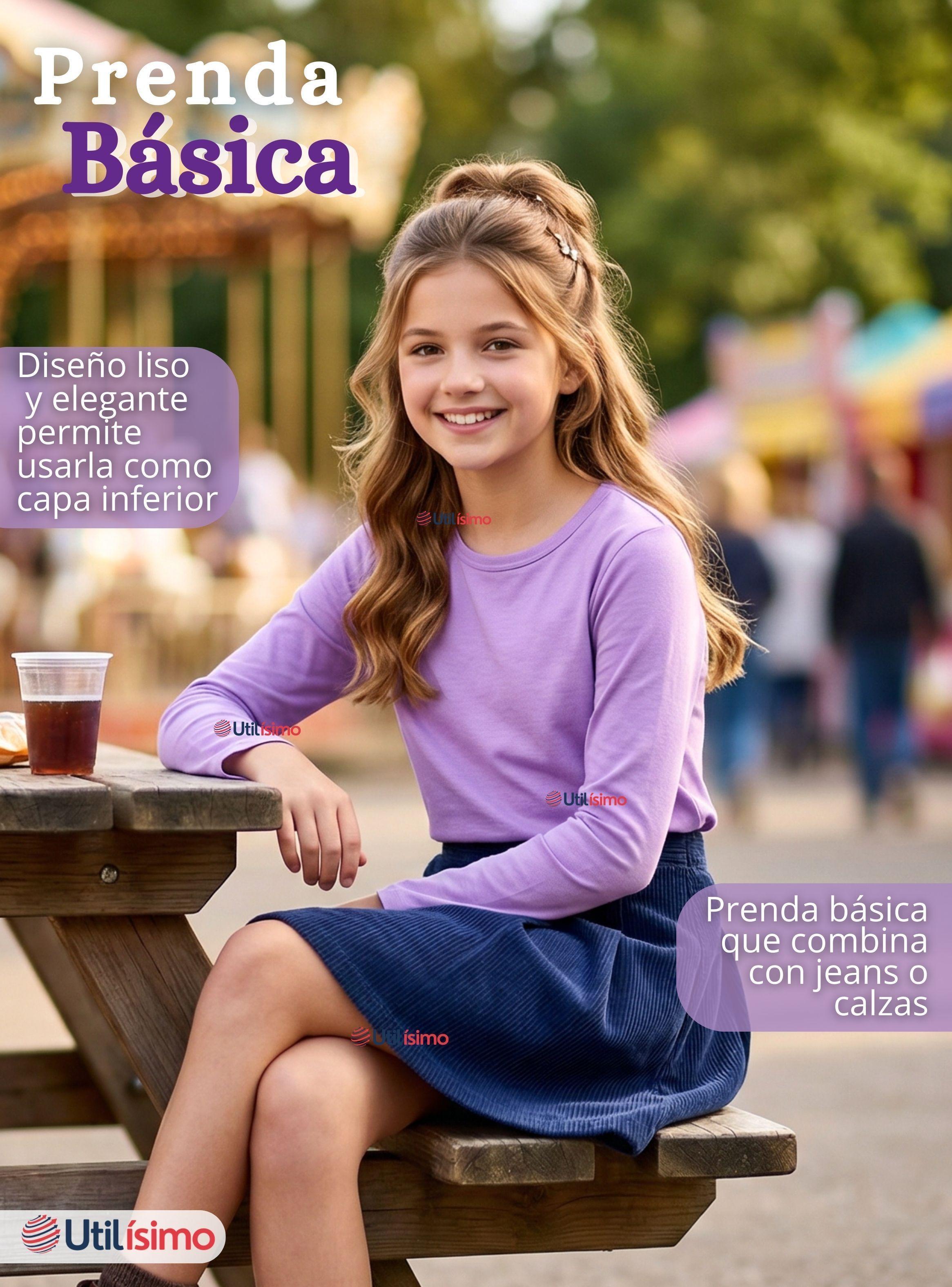 Camiseta Polera Bambú Cuello Redondo Lila Primsera Capa Mangas Largas Niñas-7