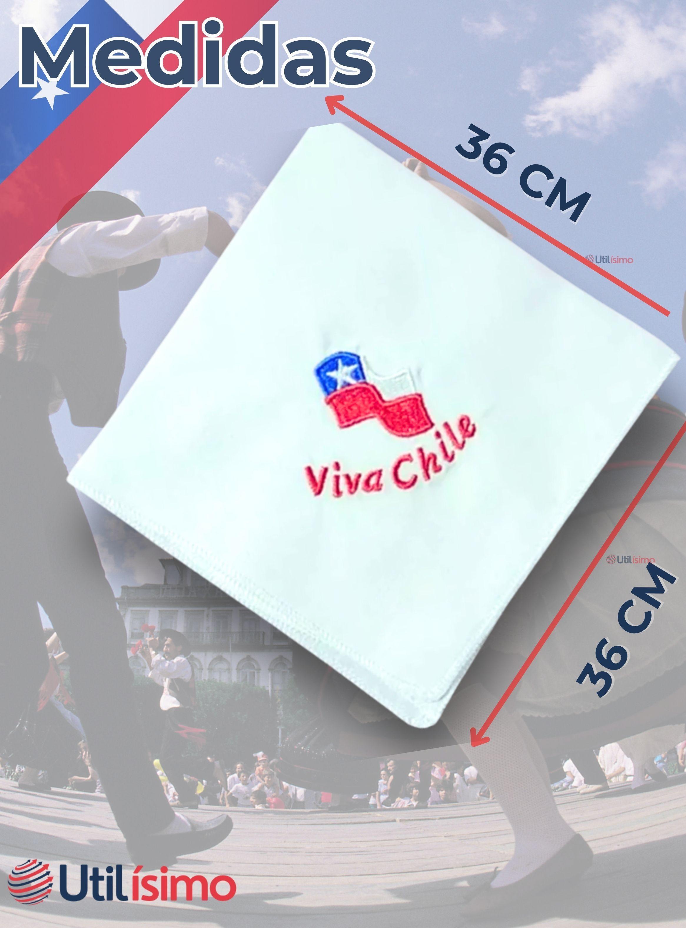 Pack 3 Pañuelos Baile Cueca 36 CM Bordado Viva Chile Baile Fiestas Patrias-3