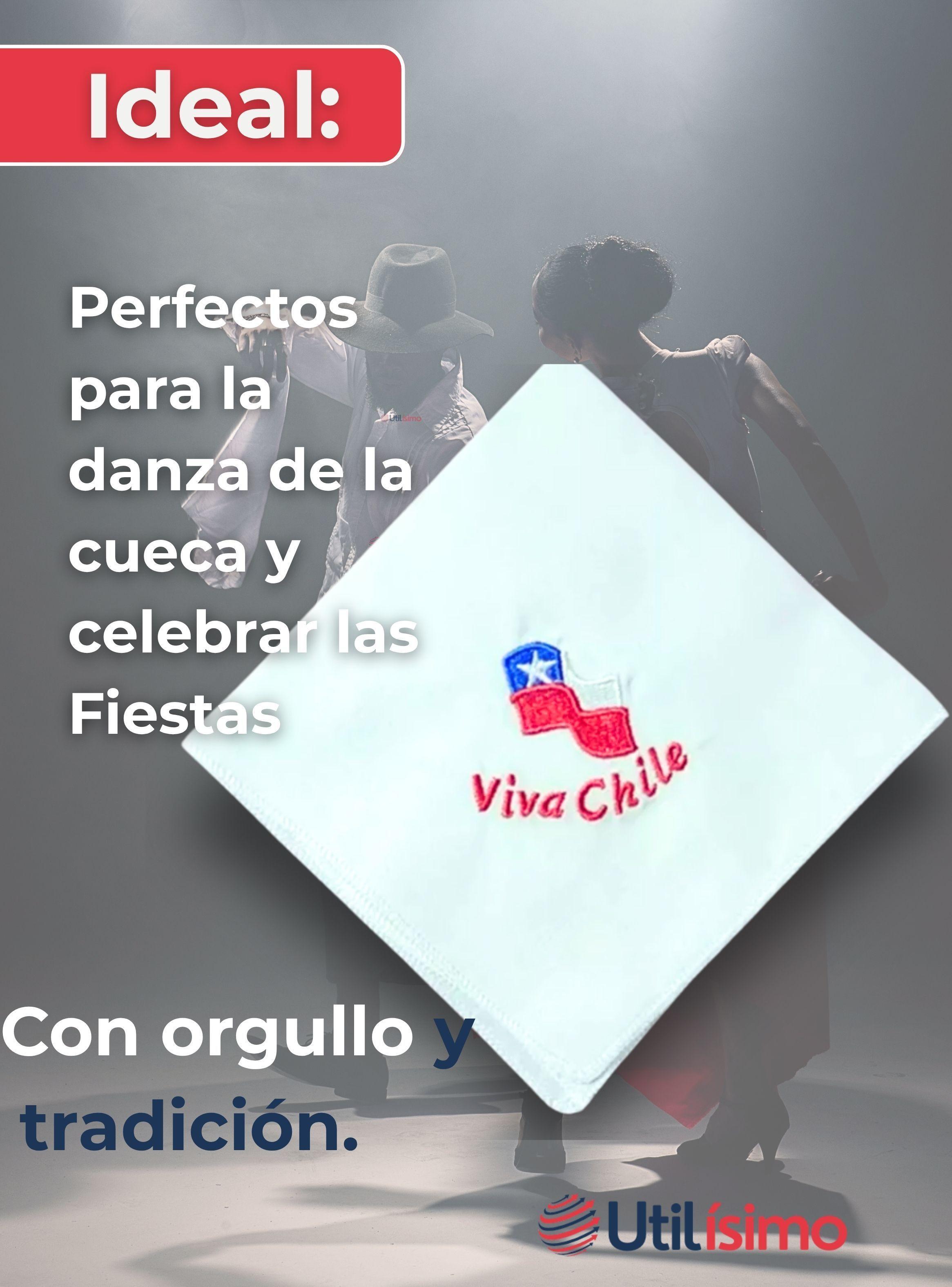 Pack 3 Pañuelos Baile Cueca 36 CM Bordado Viva Chile Baile Fiestas Patrias-6