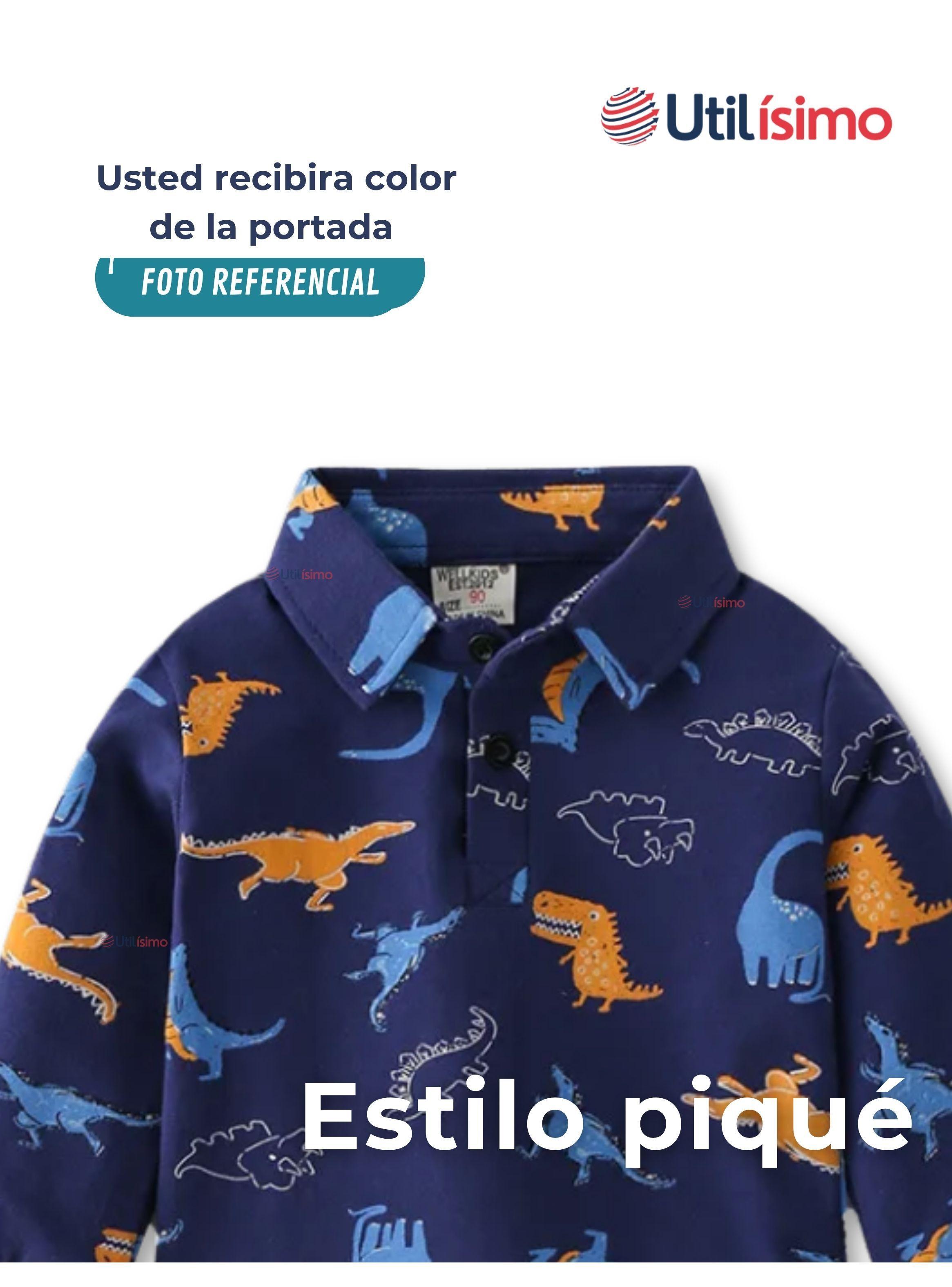 Polera Piqué Manga Larga Niño Estampado Dinosaurios Azul-3