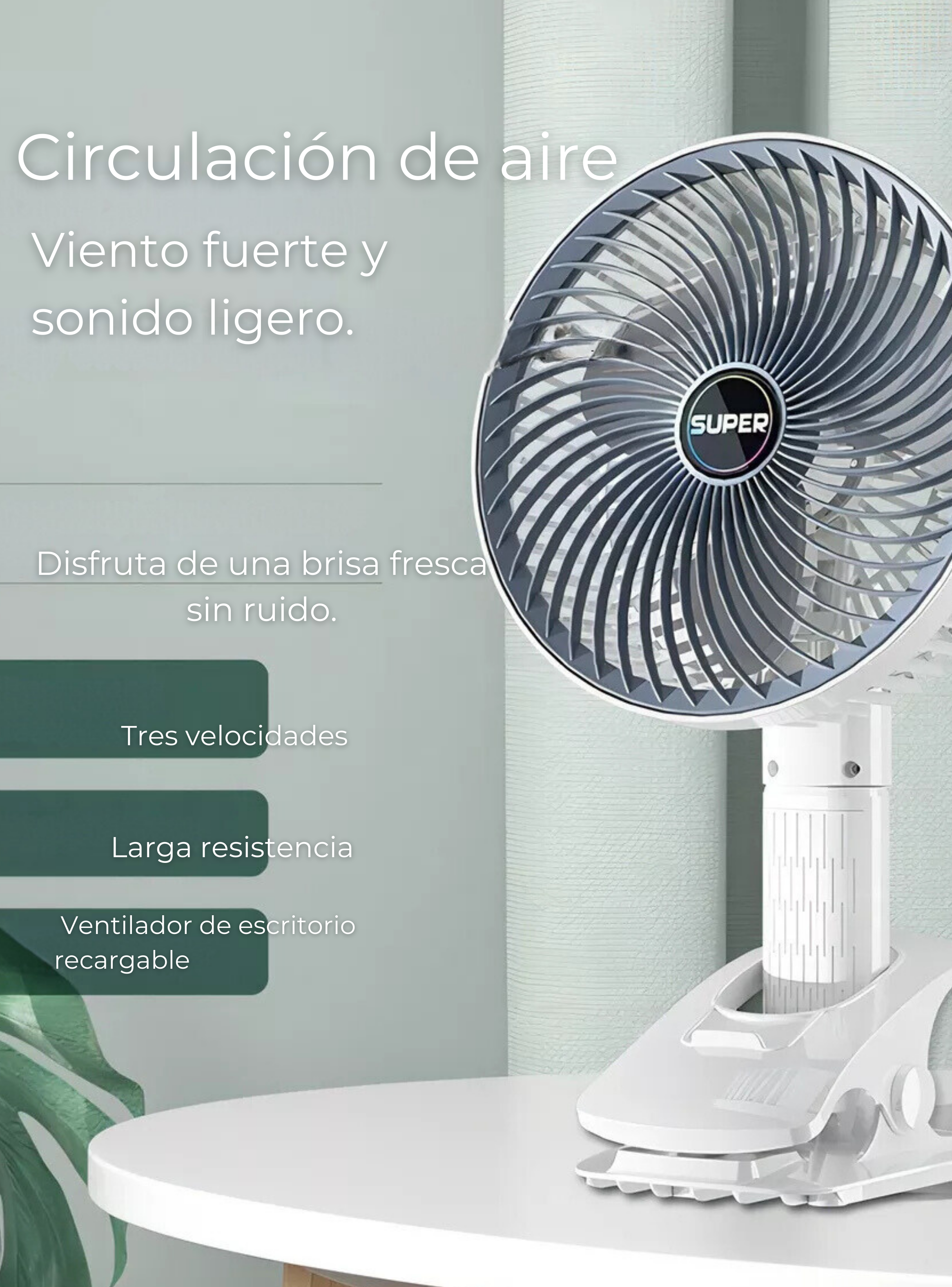 Ventilador De Escritorio Portátil Recargable 4 Modos De Uso USB-4
