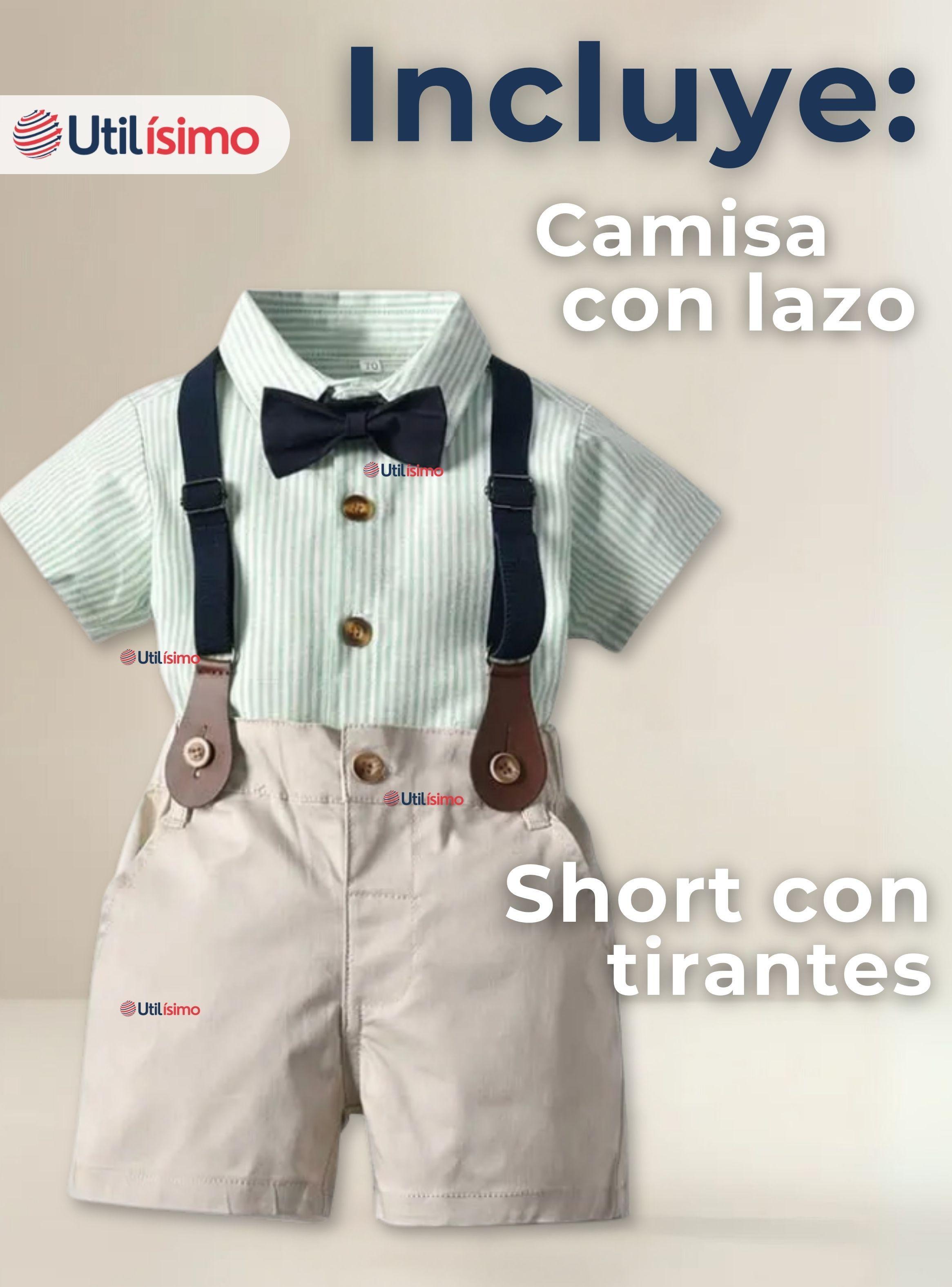 Conjunto de Vestir con Tirantes Camisa Pantalón Corto Algodón Bebe y niño-1