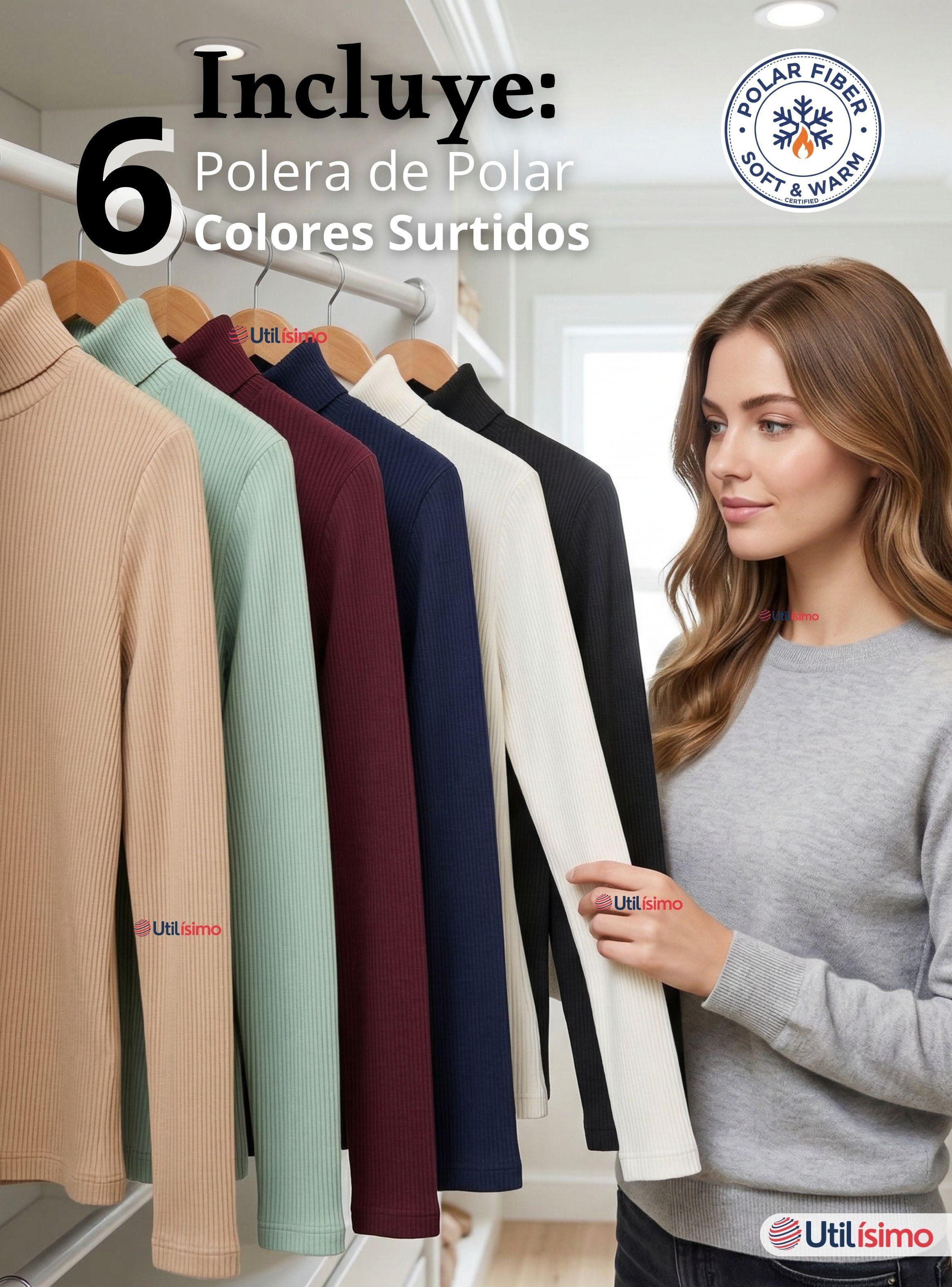 Pack 6 Camiseta Polera Polar Primera Capa Acanalada Cuello Beatle Manga Larga Colores Surtidos Mujer-2