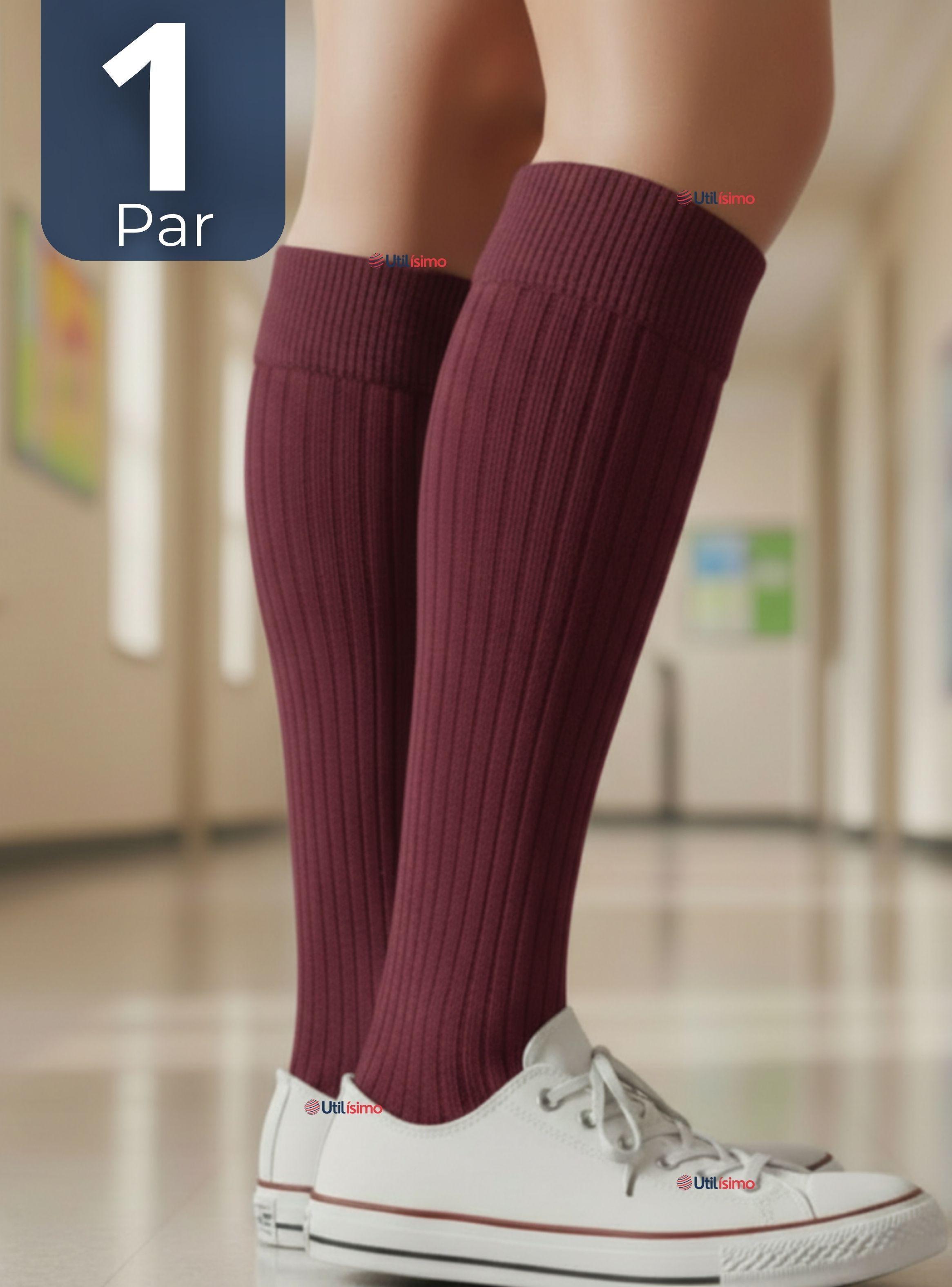 Calcetín Escolar Largo Acrílico Burdeo Niñas Juvenil Color Vino-0