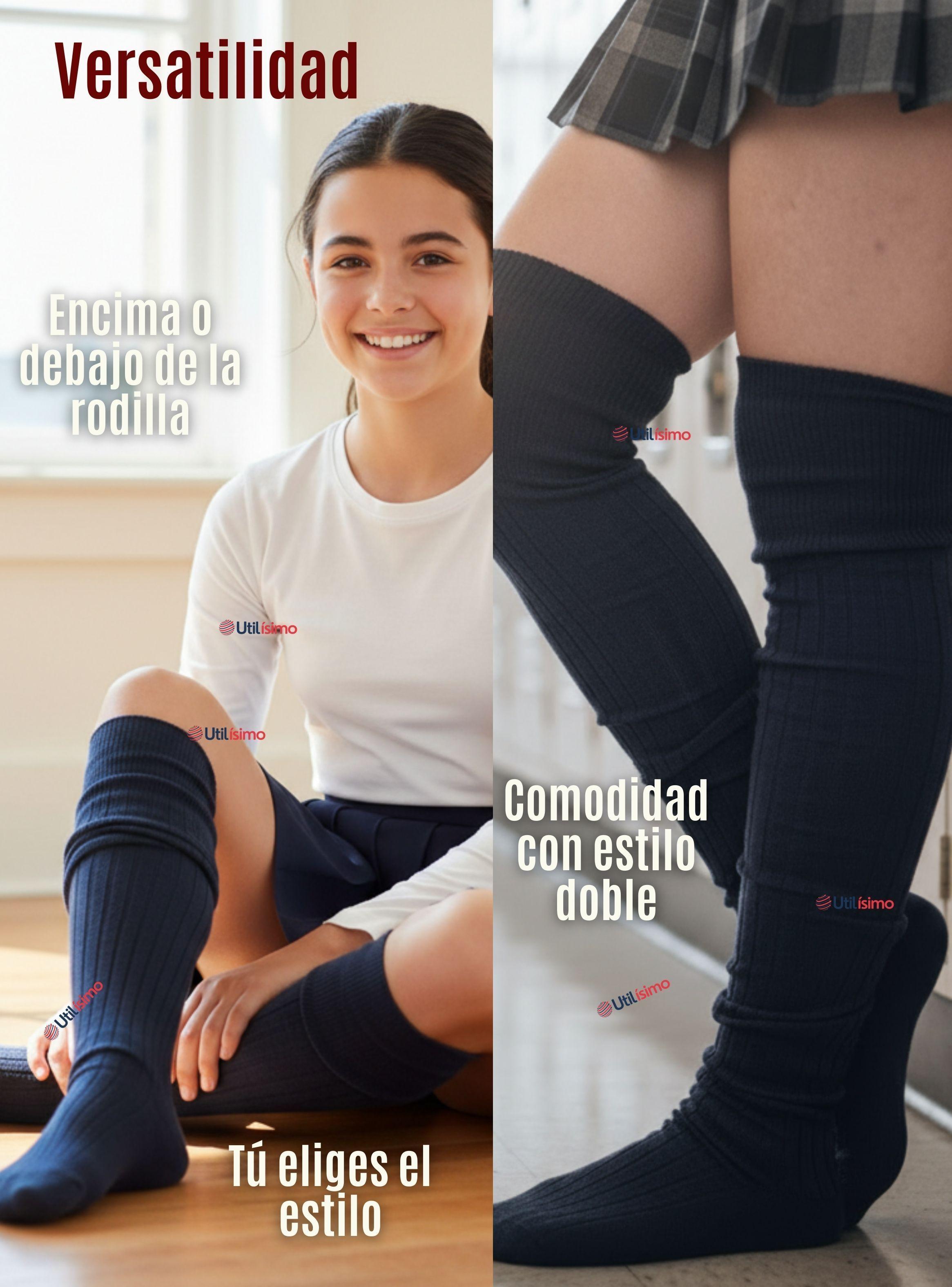 Pack 3 Bucaneras Escolares Calcetines Acrílico Azul Premium Niñas y Juvenil-5