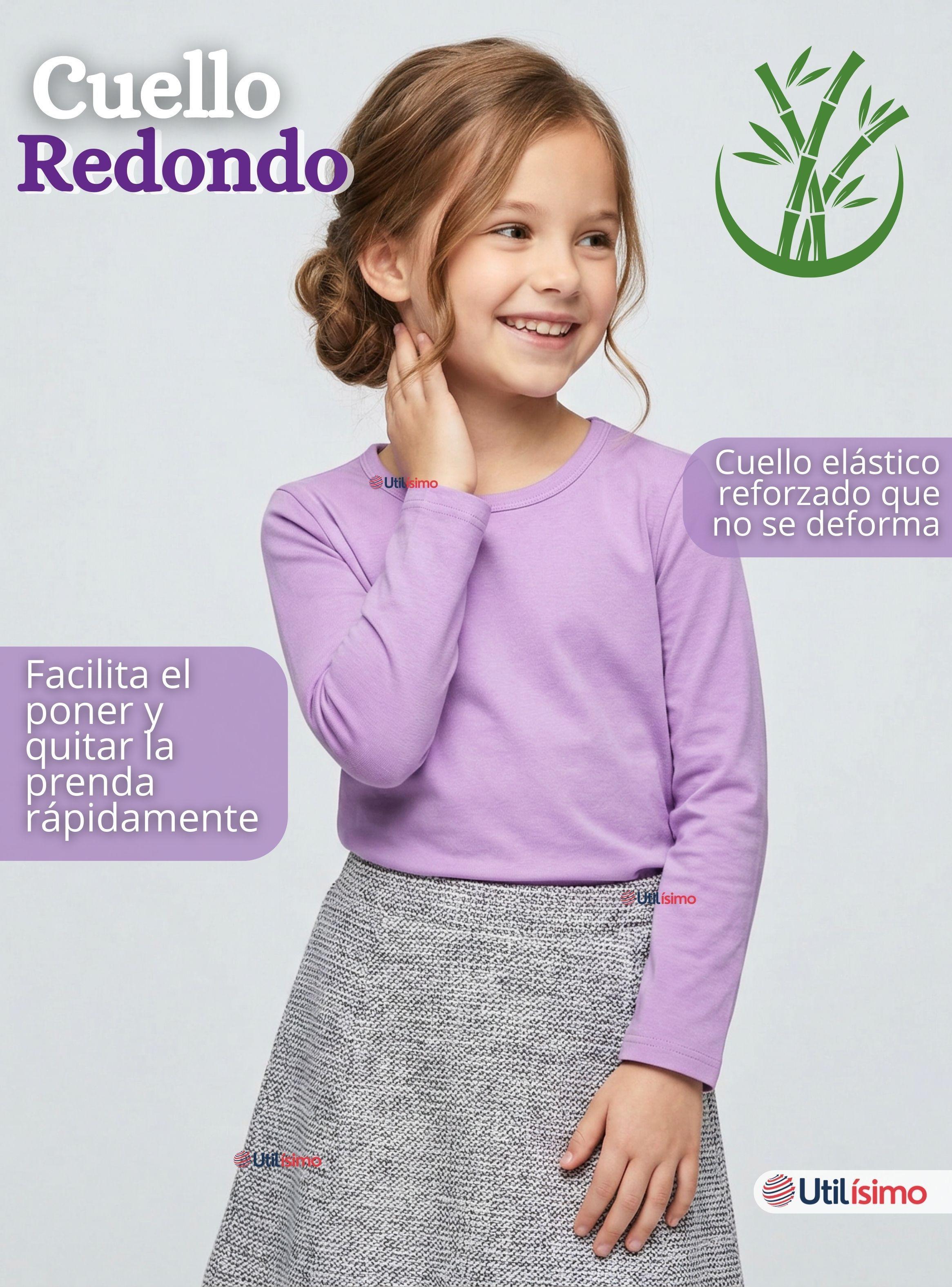 Pack 3 Camisetas Poleras Bambú Cuello Redondo Lila Primera Capa Mangas Largas Niñas-7